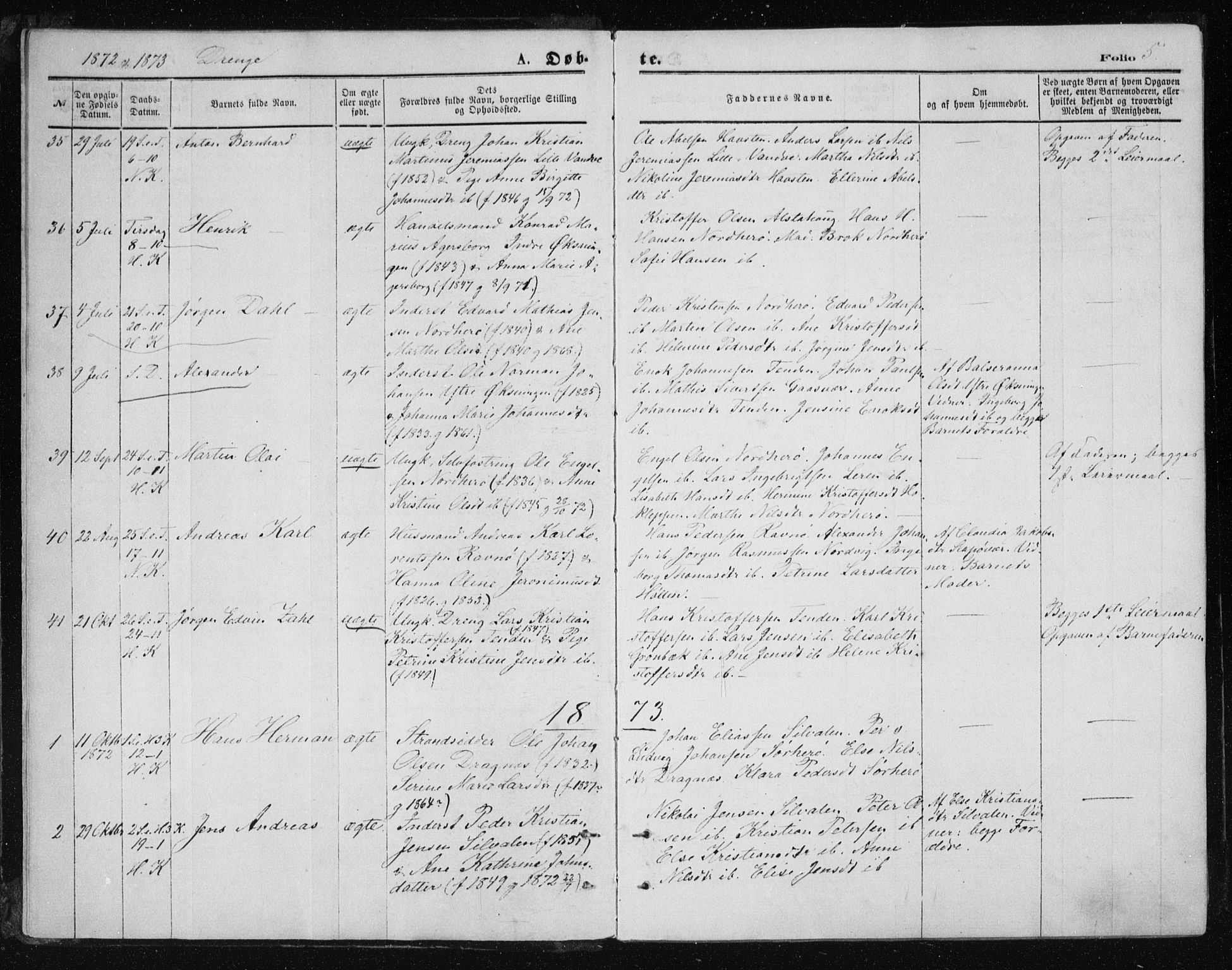 Ministerialprotokoller, klokkerbøker og fødselsregistre - Nordland, AV/SAT-A-1459/834/L0506: Parish register (official) no. 834A04, 1872-1878, p. 5