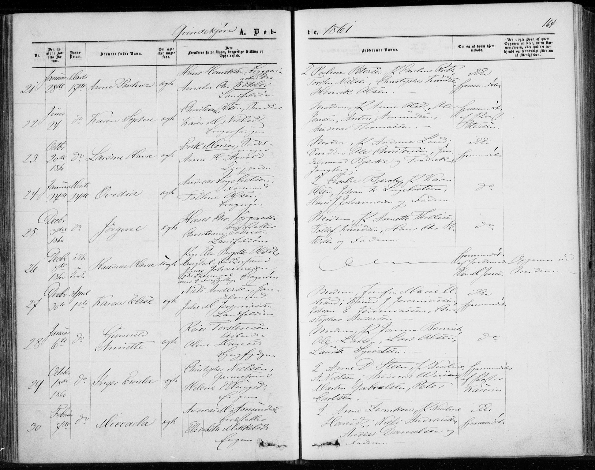 Bragernes kirkebøker, AV/SAKO-A-6/F/Fb/L0003: Parish register (official) no. II 3, 1860-1868, p. 164