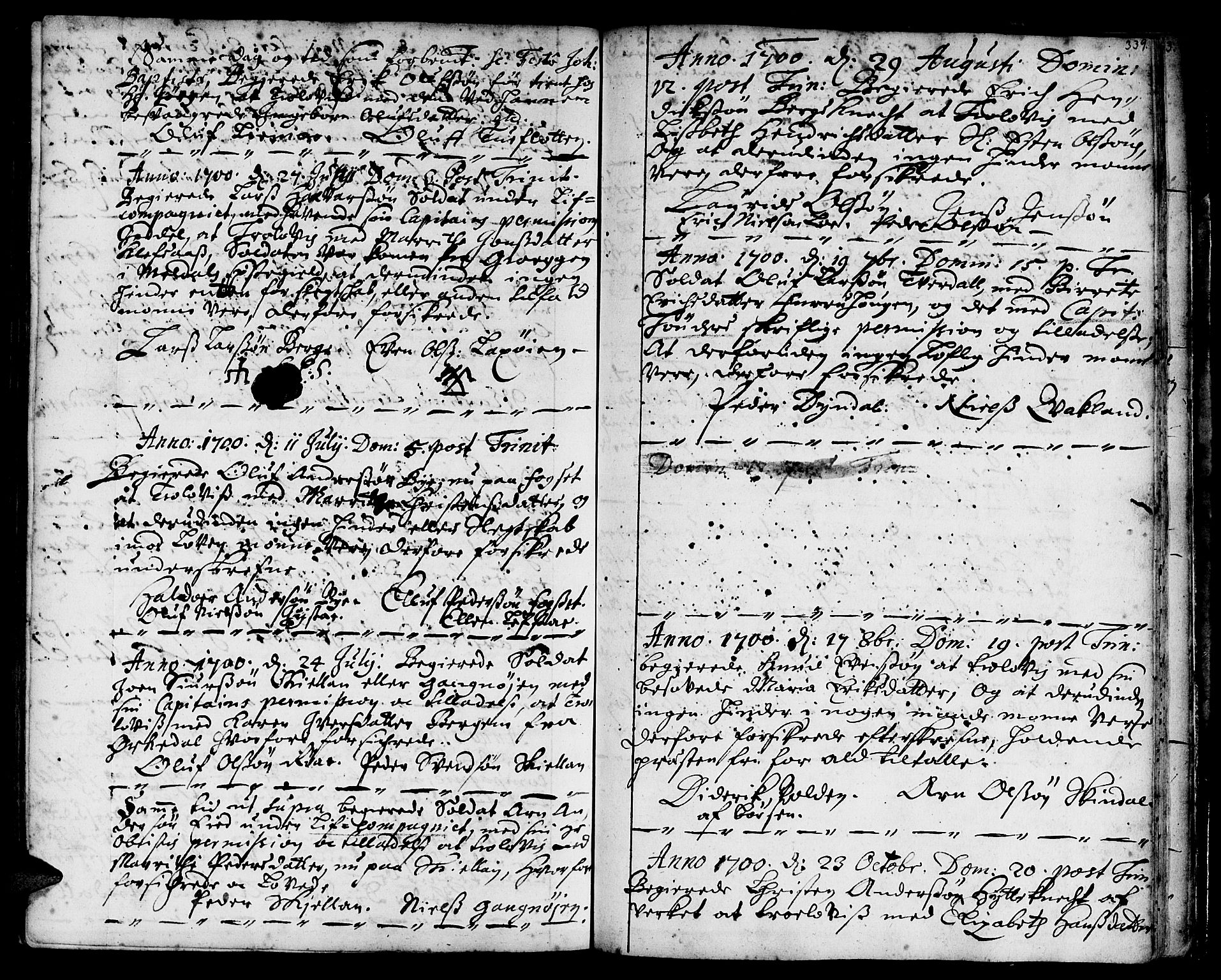 Ministerialprotokoller, klokkerbøker og fødselsregistre - Sør-Trøndelag, SAT/A-1456/668/L0801: Parish register (official) no. 668A01, 1695-1716, p. 338-339