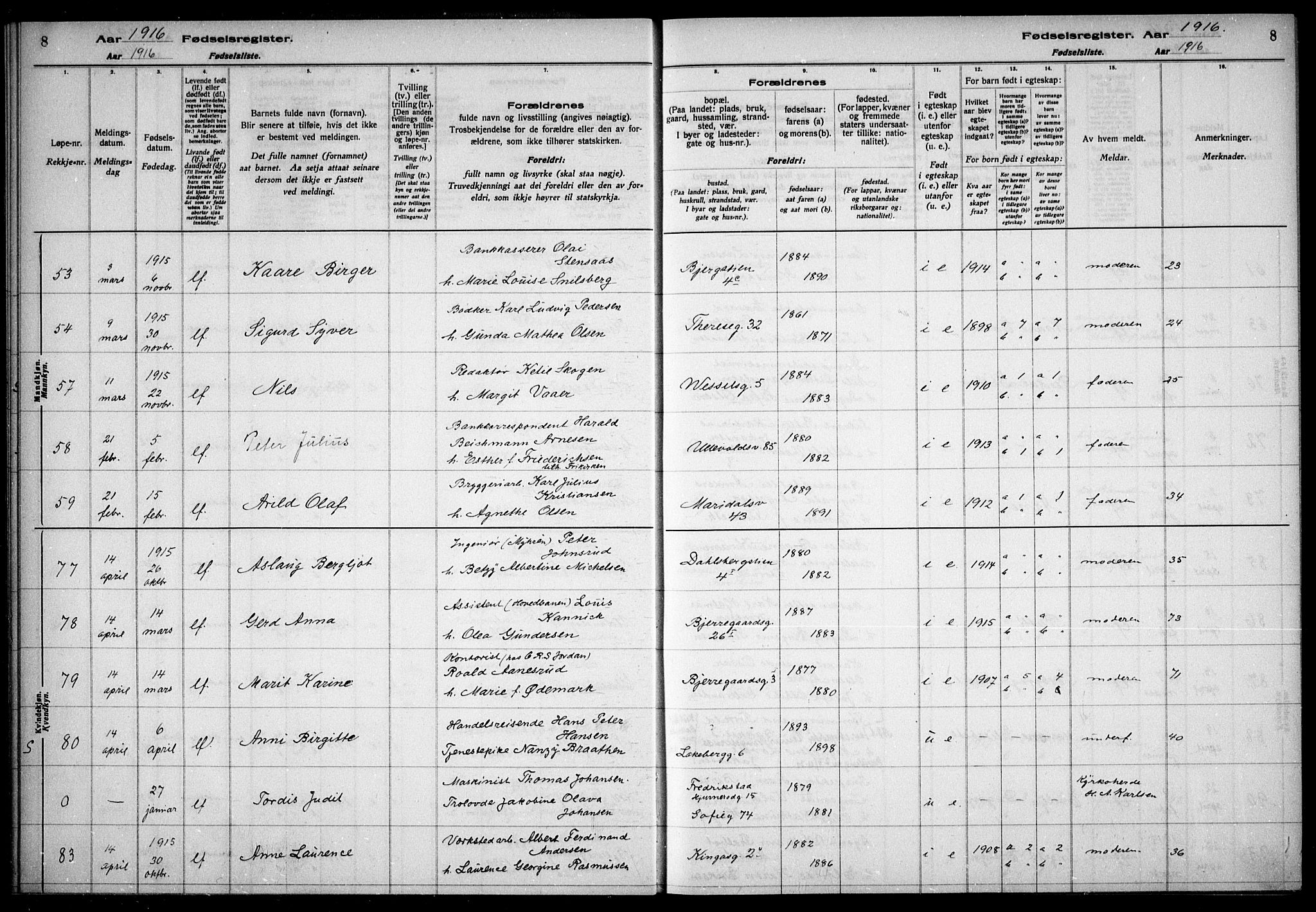 Gamle Aker prestekontor Kirkebøker, AV/SAO-A-10617a/J/L0001: Birth register no. 1, 1916-1927, p. 8