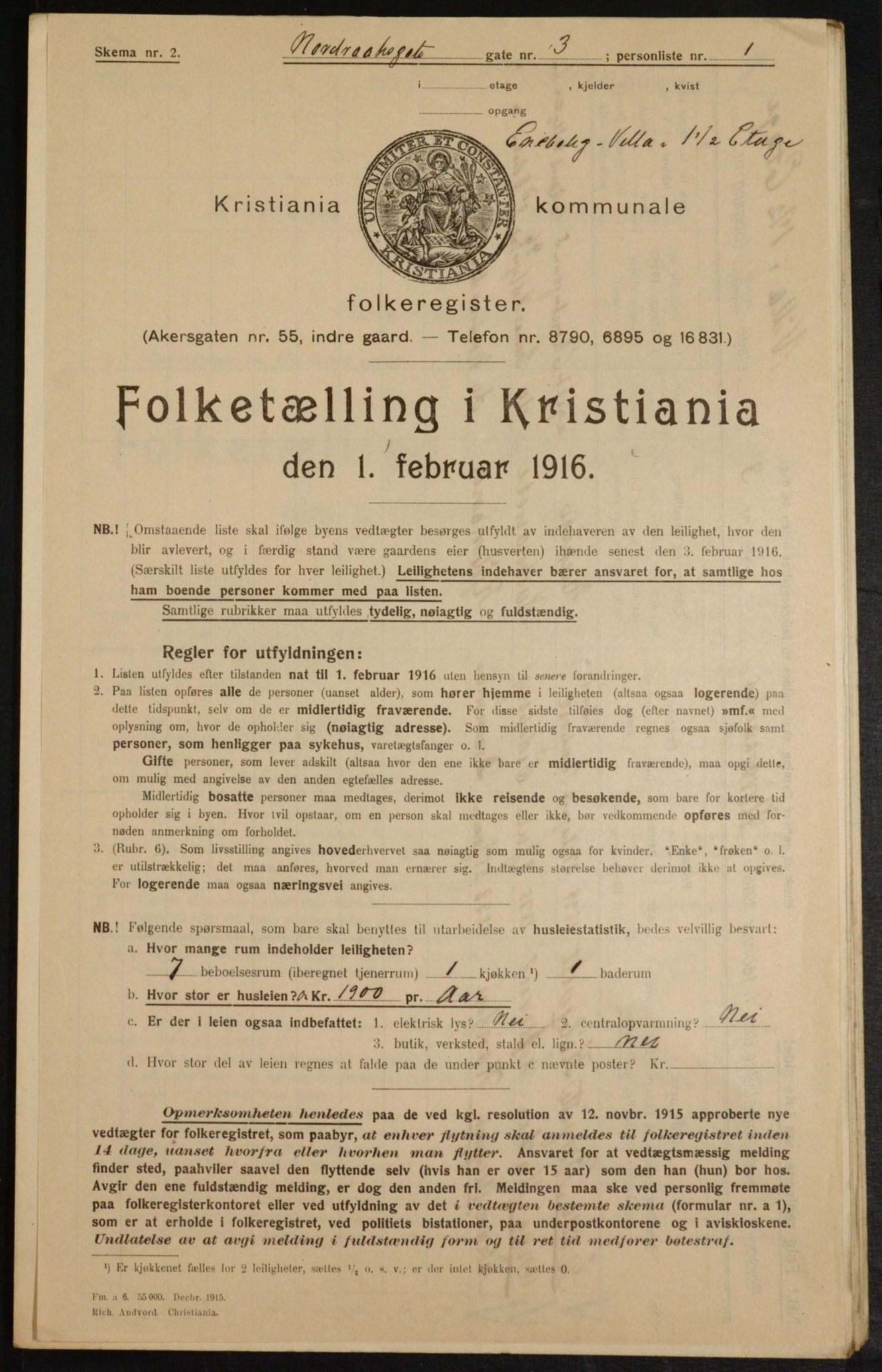 OBA, Municipal Census 1916 for Kristiania, 1916, p. 75107