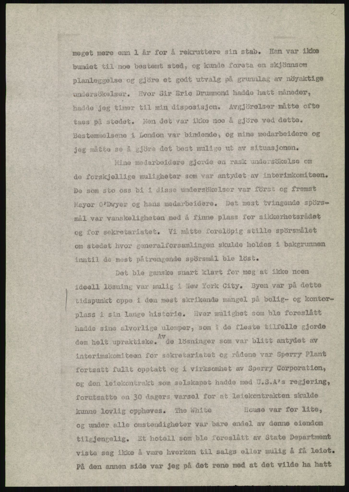 Lie, Trygve, AV/RA-PA-1407/D/L0020/0007: Utkast og manuskripter til "In the cause of Peace"/"Syv år for freden". / Manuskript til kap. 7, "Permanent headquarter". udatert., 1954