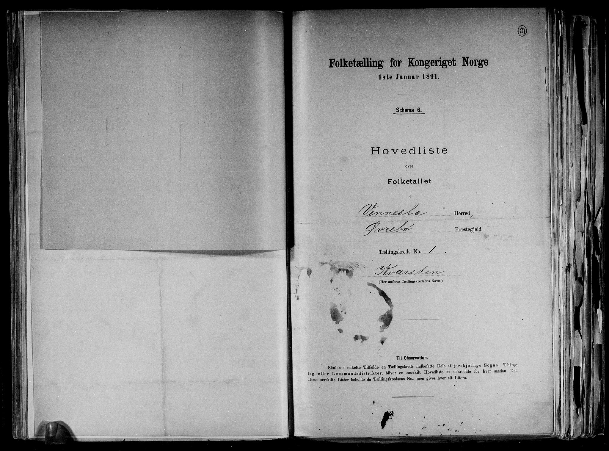 RA, 1891 census for 1014 Vennesla, 1891, p. 5