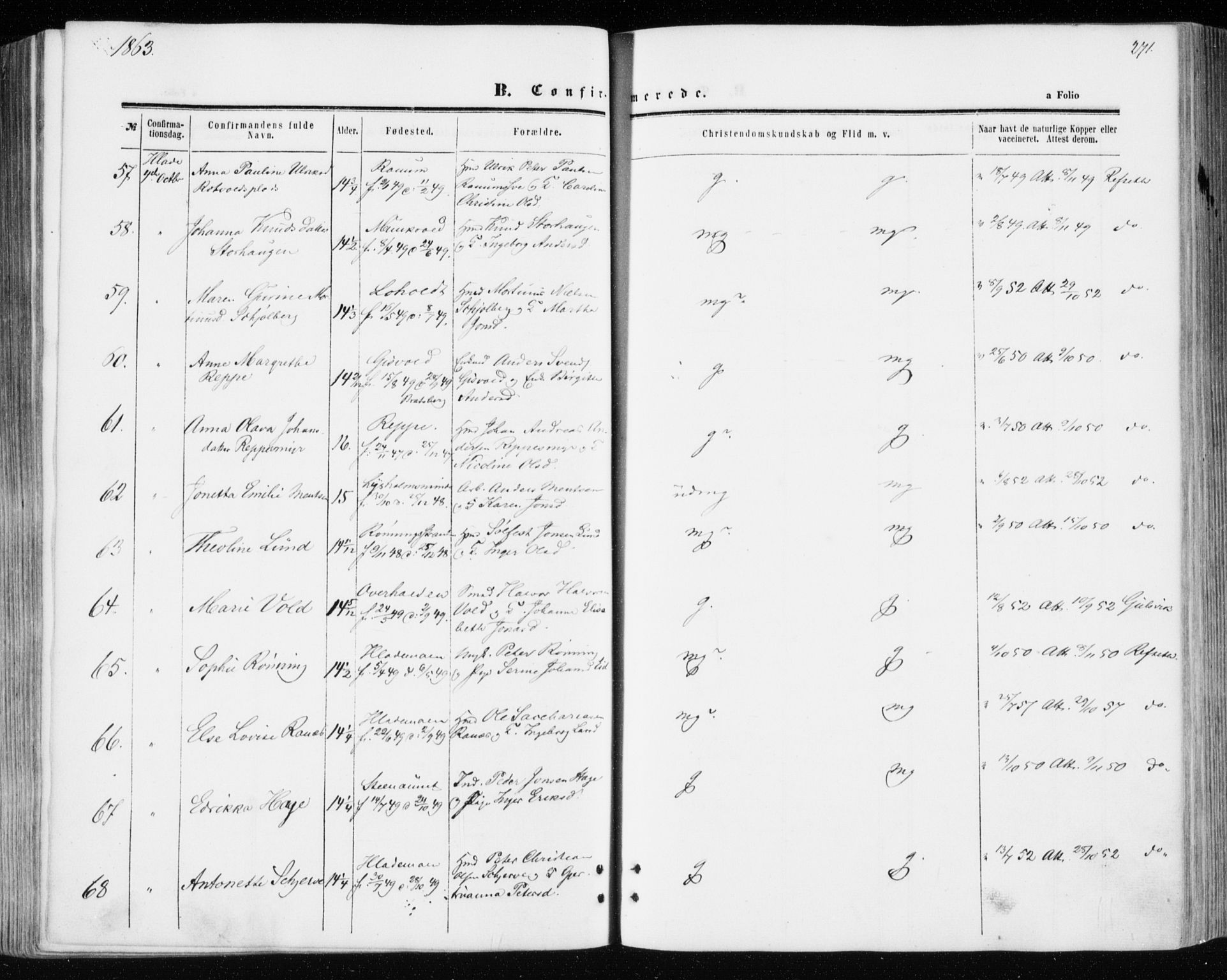 Ministerialprotokoller, klokkerbøker og fødselsregistre - Sør-Trøndelag, AV/SAT-A-1456/606/L0292: Parish register (official) no. 606A07, 1856-1865, p. 271