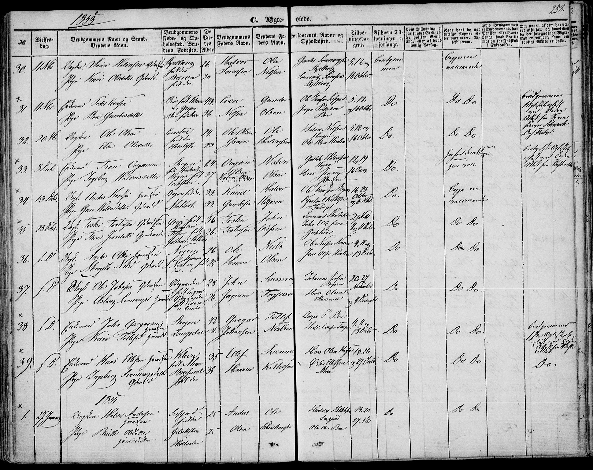 Bø kirkebøker, AV/SAKO-A-257/F/Fa/L0008: Parish register (official) no. 8, 1849-1861, p. 258