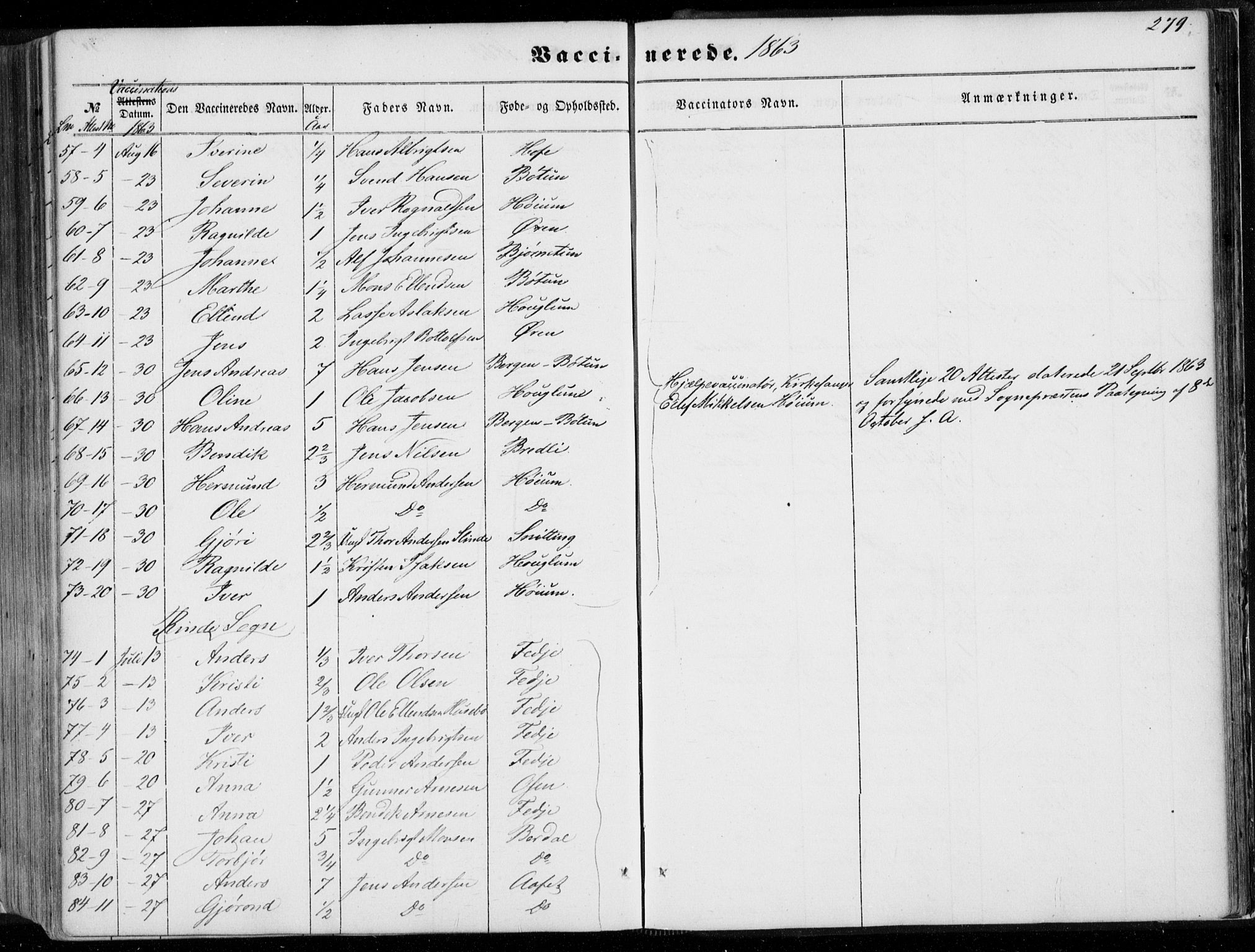 Leikanger sokneprestembete, AV/SAB-A-81001/H/Haa/Haaa/L0008: Parish register (official) no. A 8, 1852-1868, p. 279