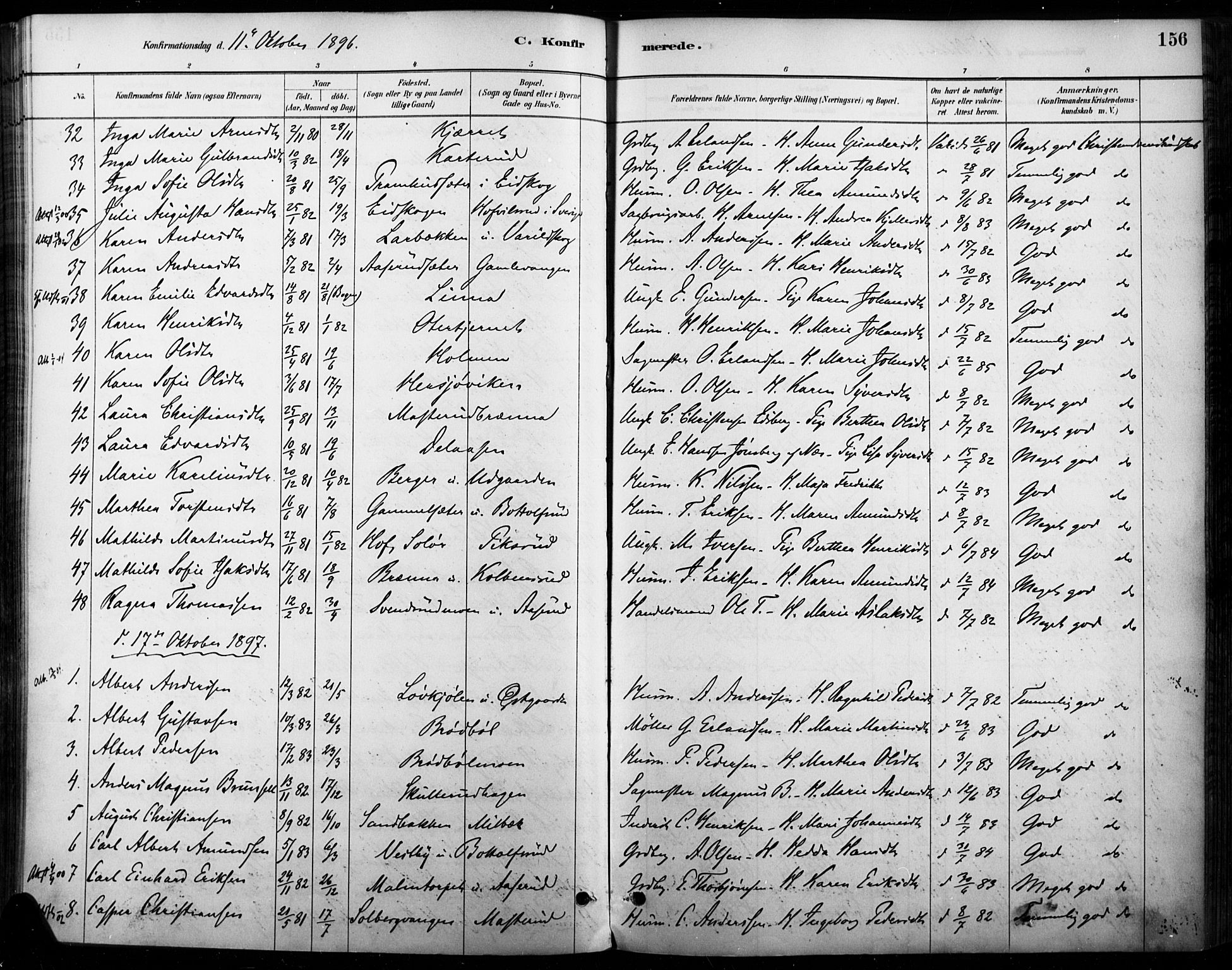 Vinger prestekontor, AV/SAH-PREST-024/H/Ha/Haa/L0015: Parish register (official) no. 15, 1881-1900, p. 156