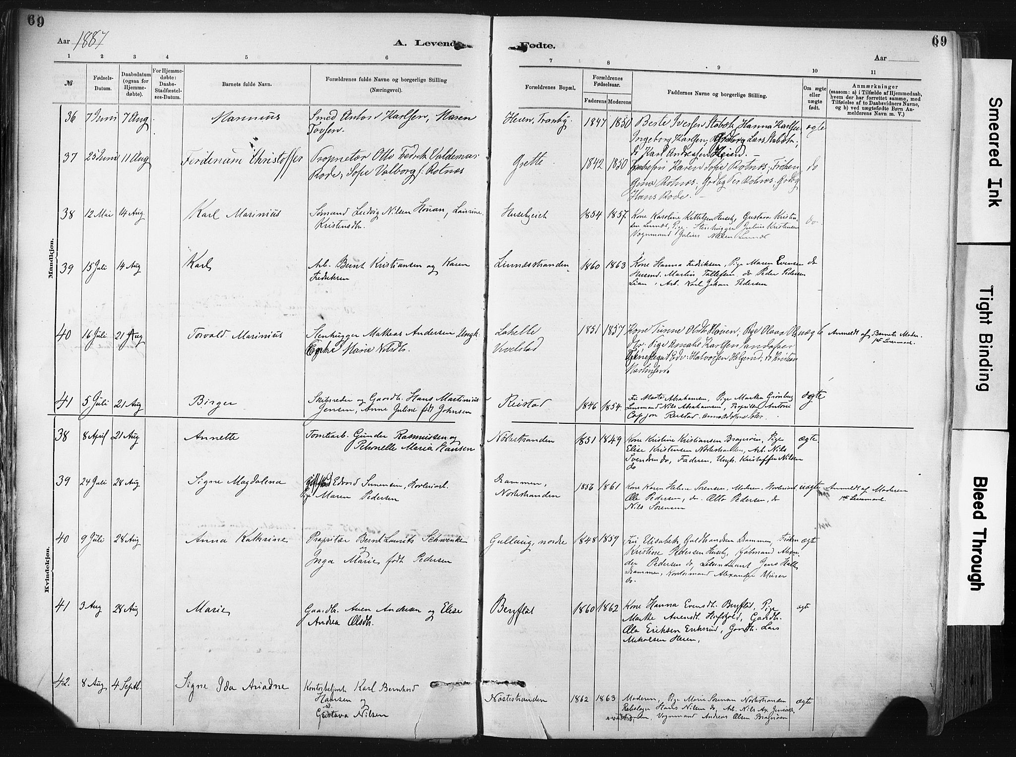 Lier kirkebøker, SAKO/A-230/F/Fa/L0015: Parish register (official) no. I 15, 1883-1894, p. 69
