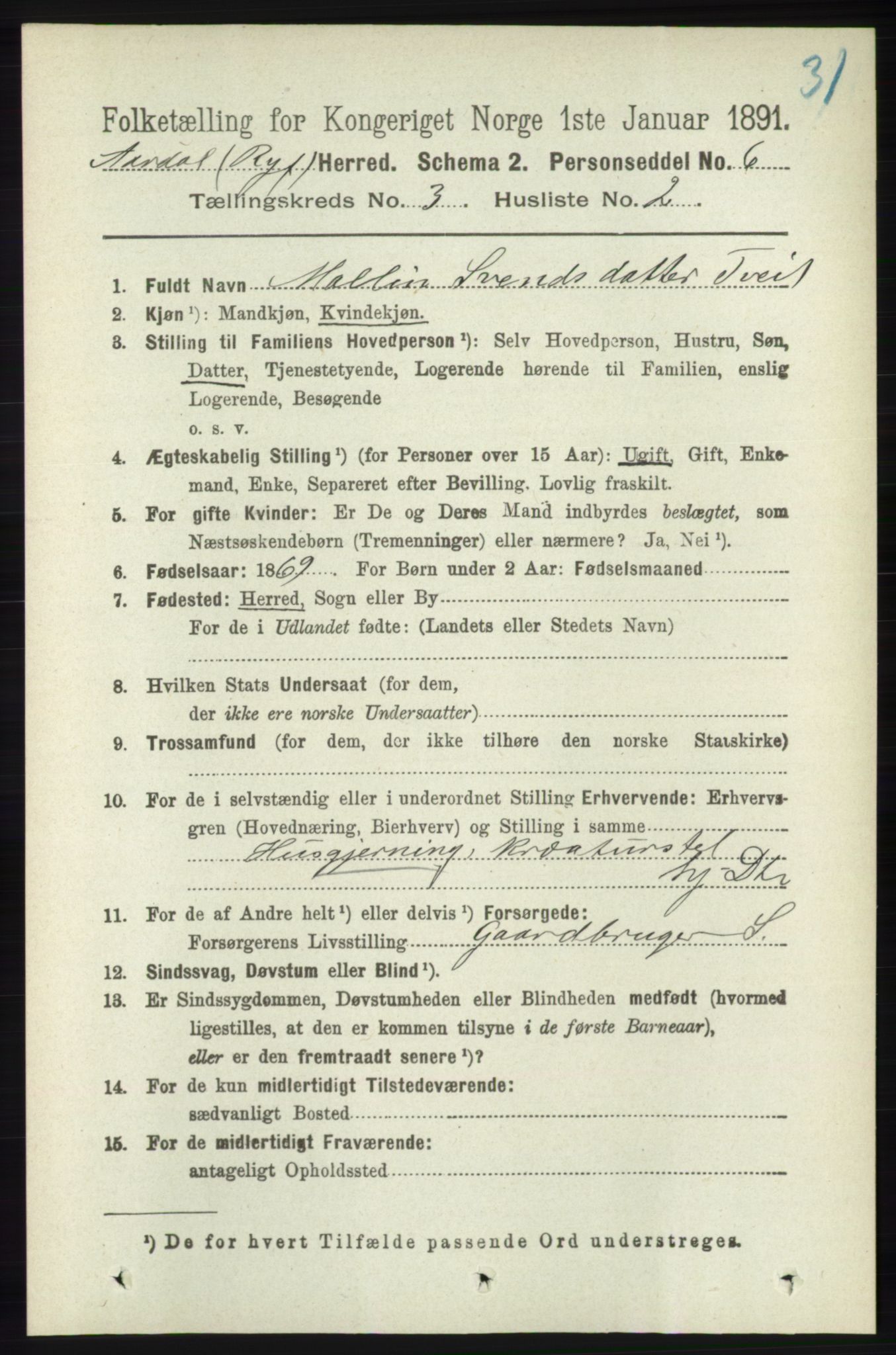 RA, 1891 census for 1131 Årdal, 1891, p. 835