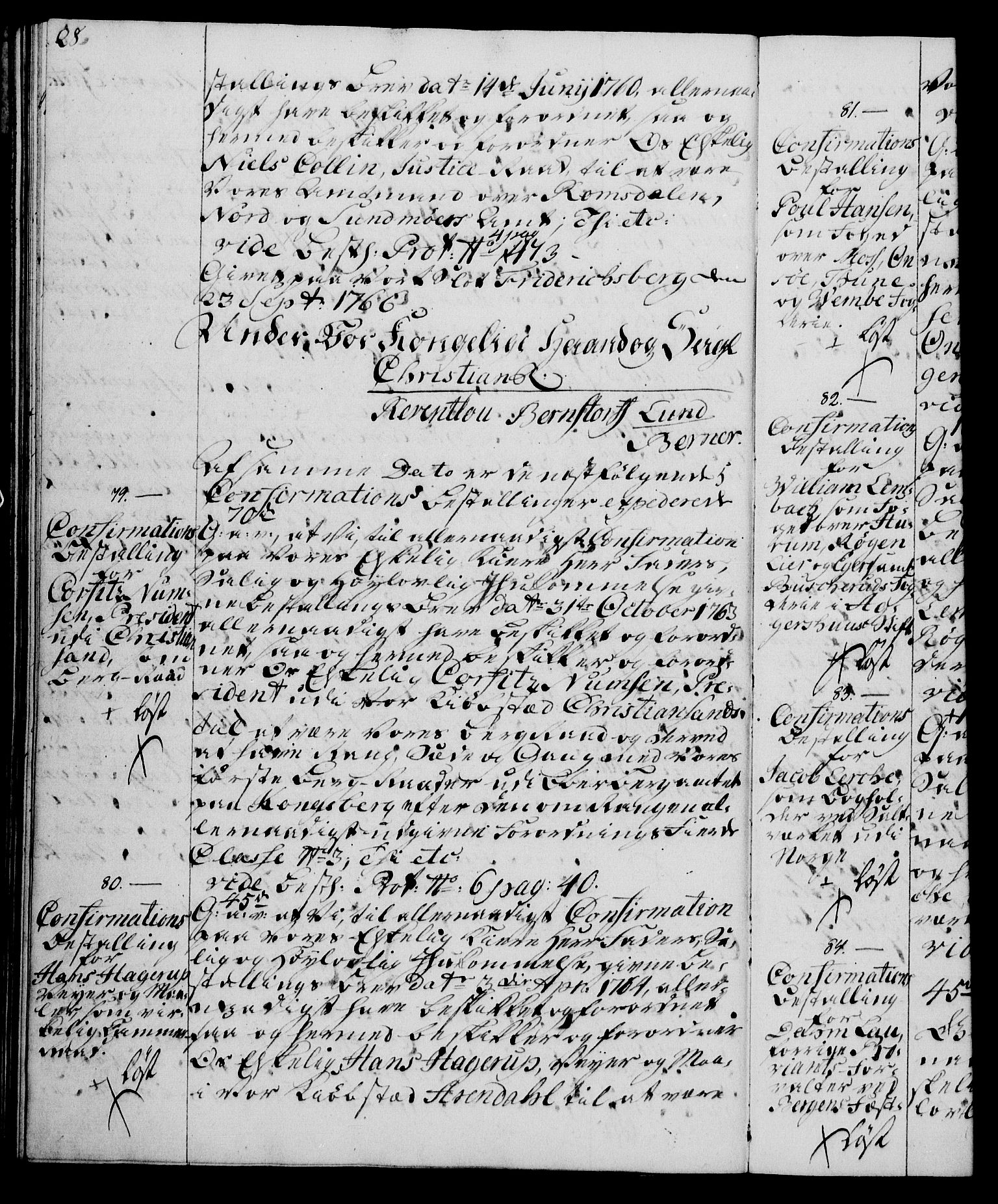 Rentekammeret, Kammerkanselliet, RA/EA-3111/G/Gg/Ggg/L0003: Norsk konfirmasjonsbestallingsprotokoll med register (merket RK 53.33), 1766-1772, p. 28
