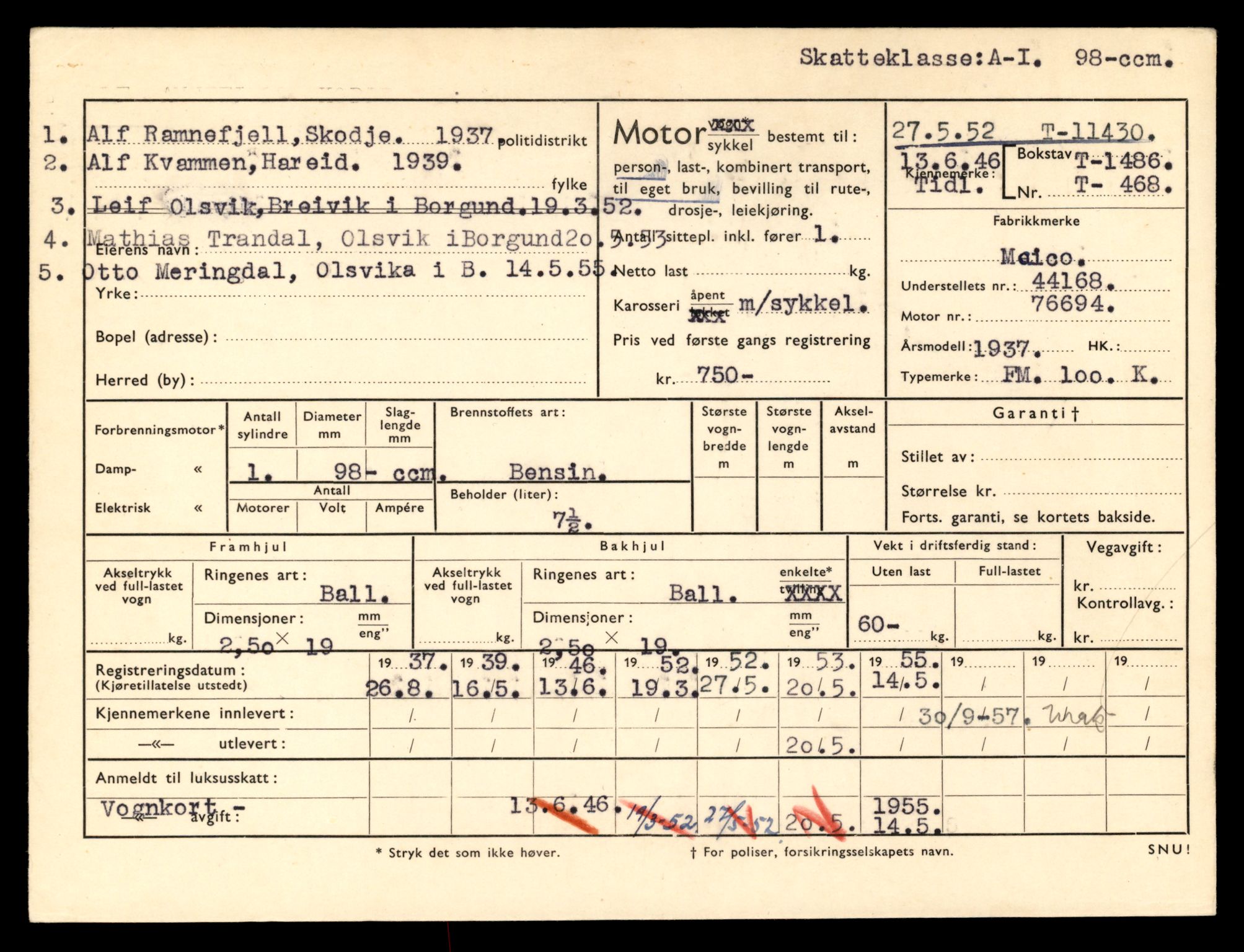 Møre og Romsdal vegkontor - Ålesund trafikkstasjon, AV/SAT-A-4099/F/Fe/L0029: Registreringskort for kjøretøy T 11430 - T 11619, 1927-1998, p. 3