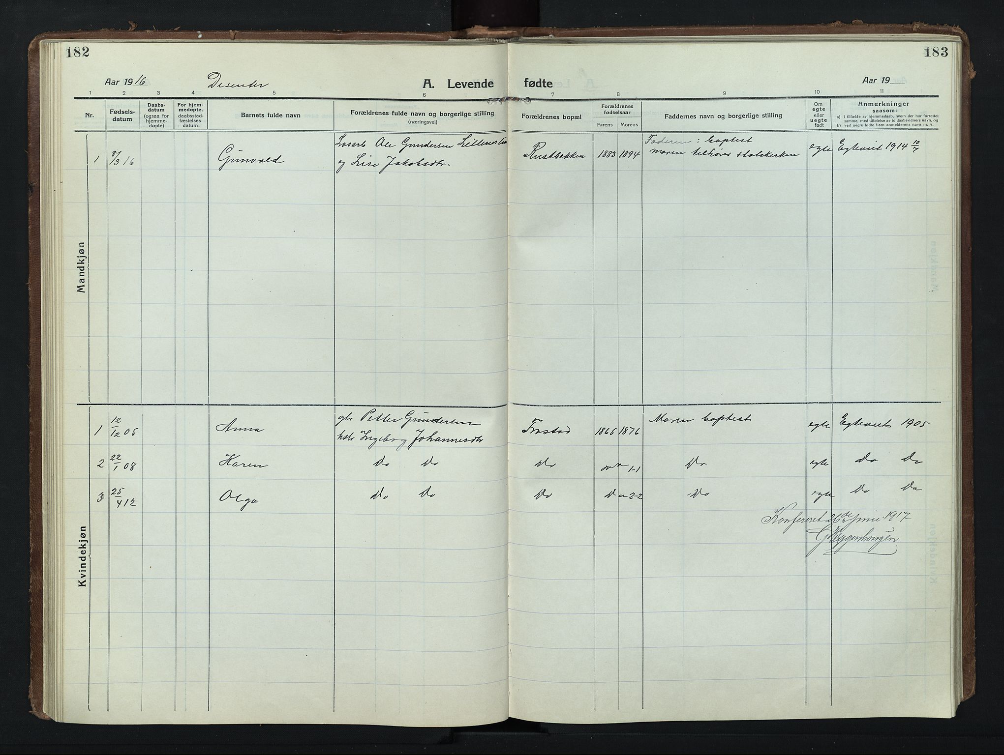 Nord-Fron prestekontor, SAH/PREST-080/H/Ha/Hab/L0008: Parish register (copy) no. 8, 1915-1948, p. 182-183