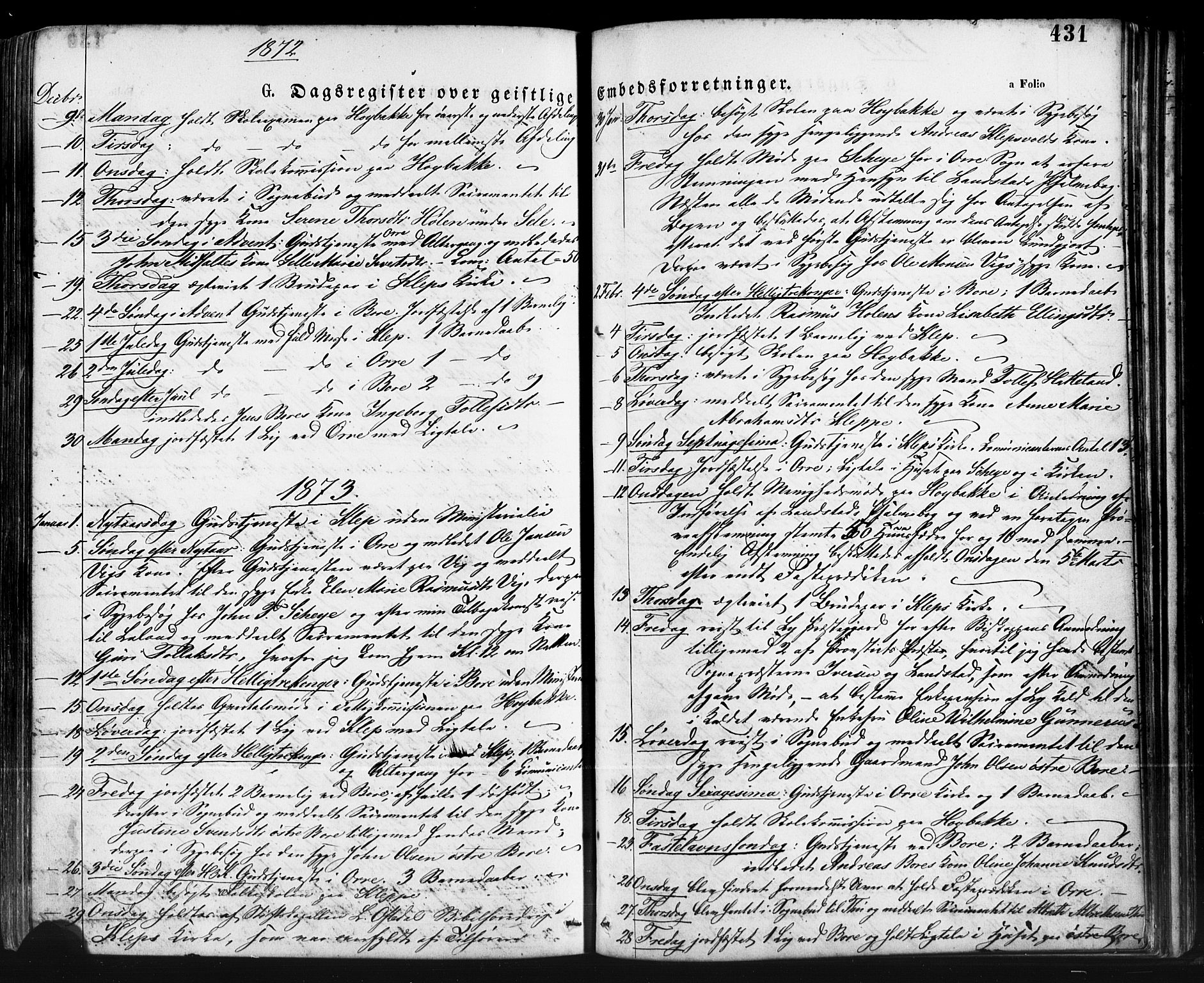 Klepp sokneprestkontor, AV/SAST-A-101803/001/3/30BA/L0006: Parish register (official) no. A 6, 1871-1885, p. 431