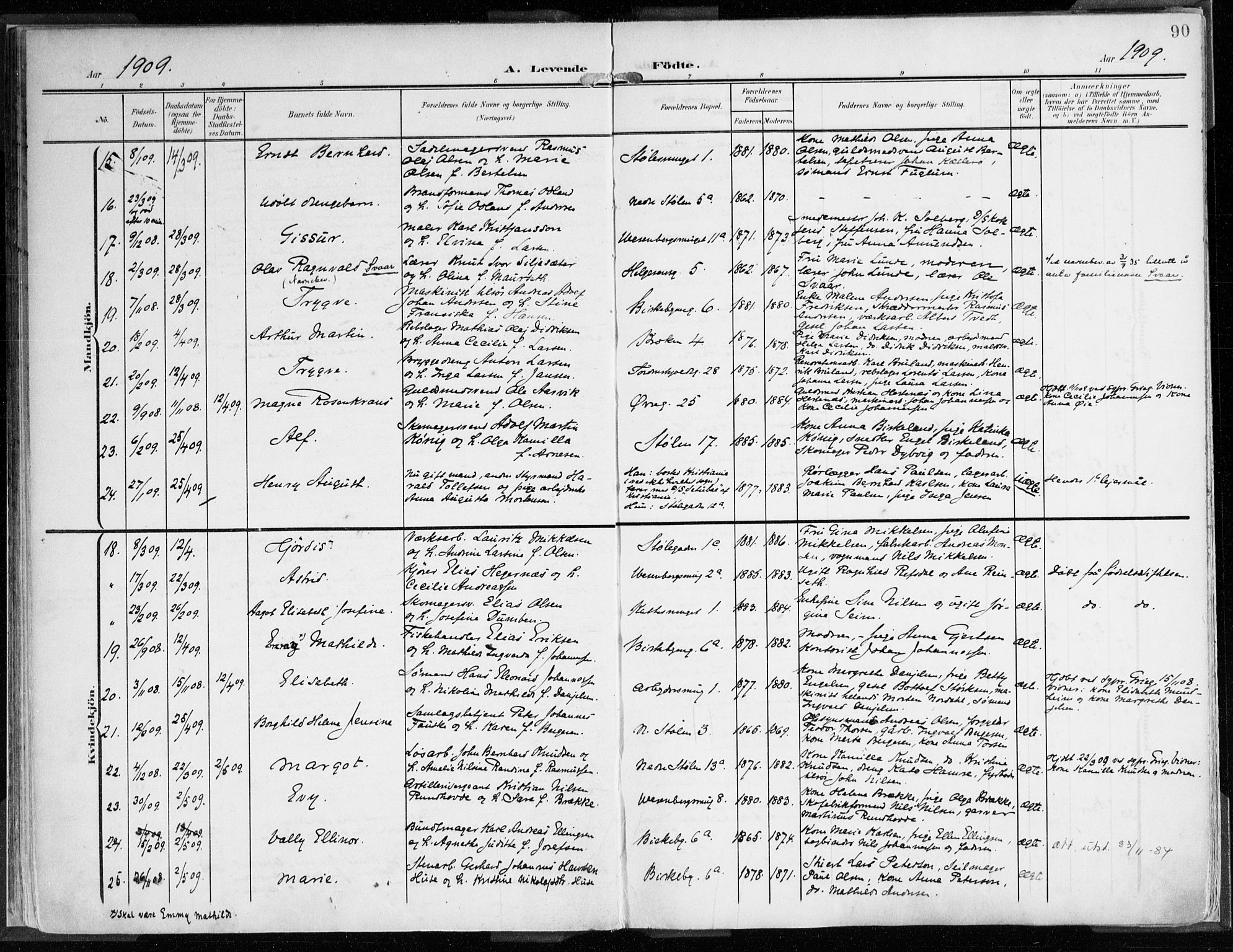 Mariakirken Sokneprestembete, AV/SAB-A-76901/H/Haa/L0010: Parish register (official) no. B 1, 1901-1915, p. 90