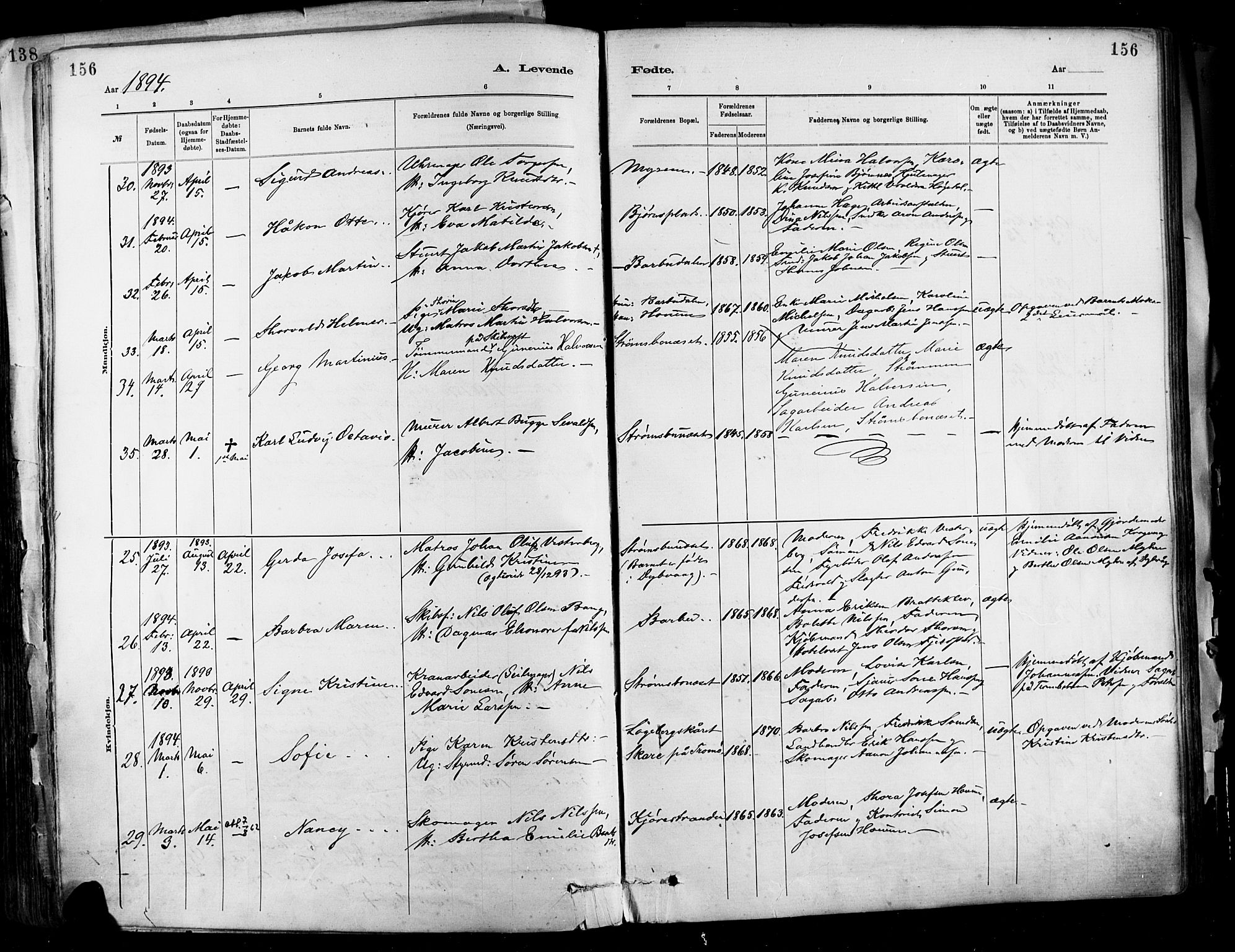 Barbu sokneprestkontor, SAK/1111-0003/F/Fa/L0002: Parish register (official) no. A 2, 1883-1898, p. 156