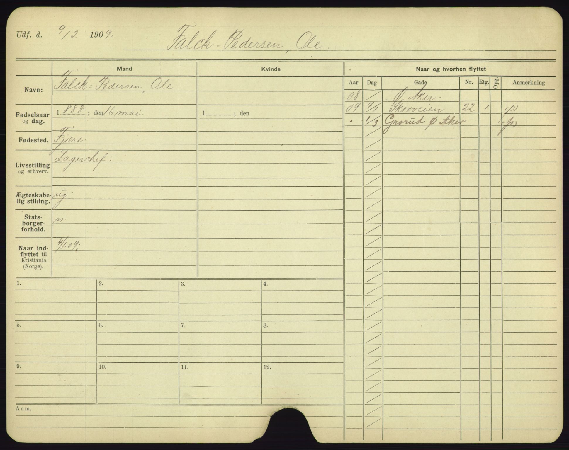 Oslo folkeregister, Registerkort, AV/SAO-A-11715/F/Fa/Fac/L0003: Menn, 1906-1914, p. 24a