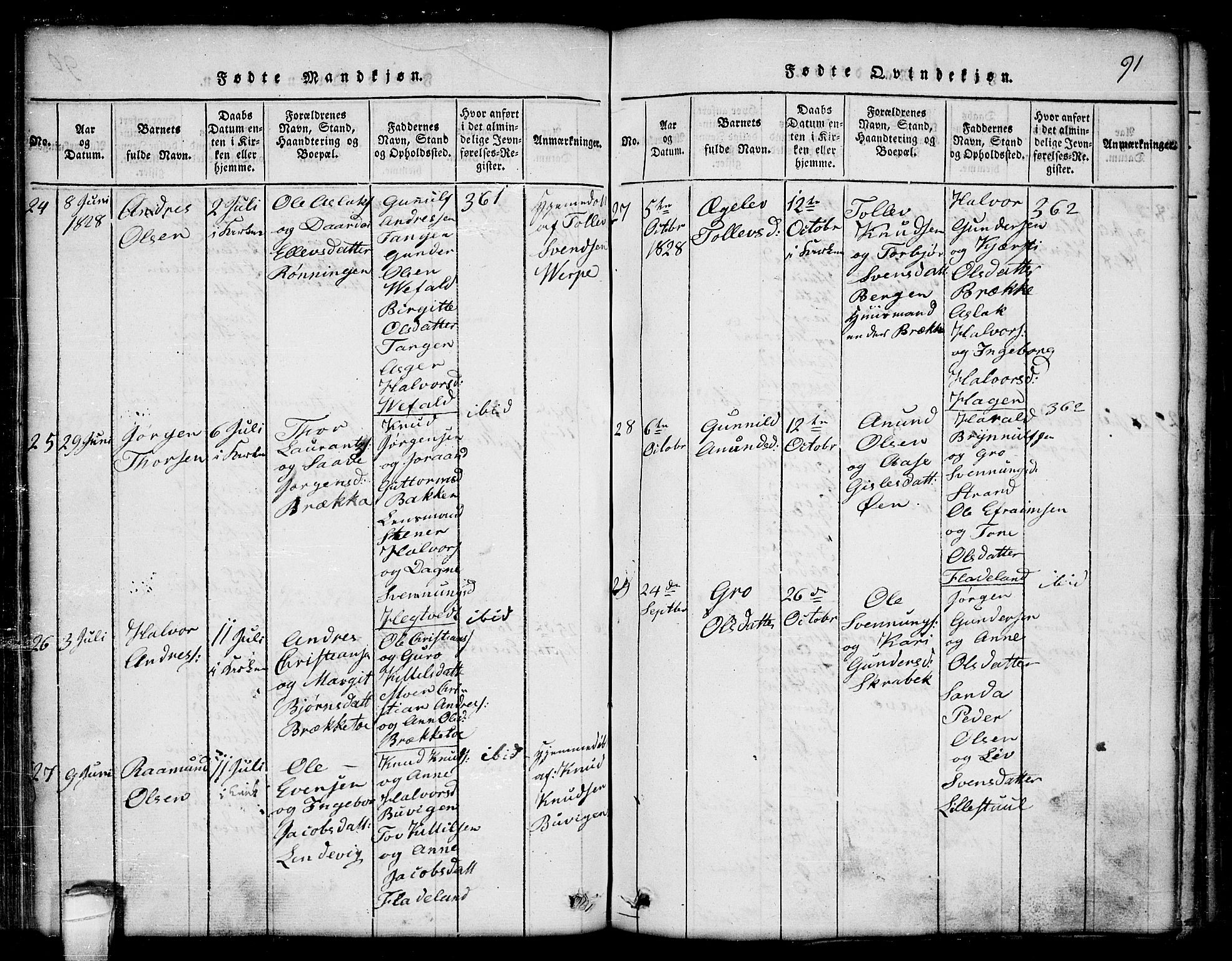 Seljord kirkebøker, AV/SAKO-A-20/G/Ga/L0001: Parish register (copy) no. I 1, 1815-1854, p. 91