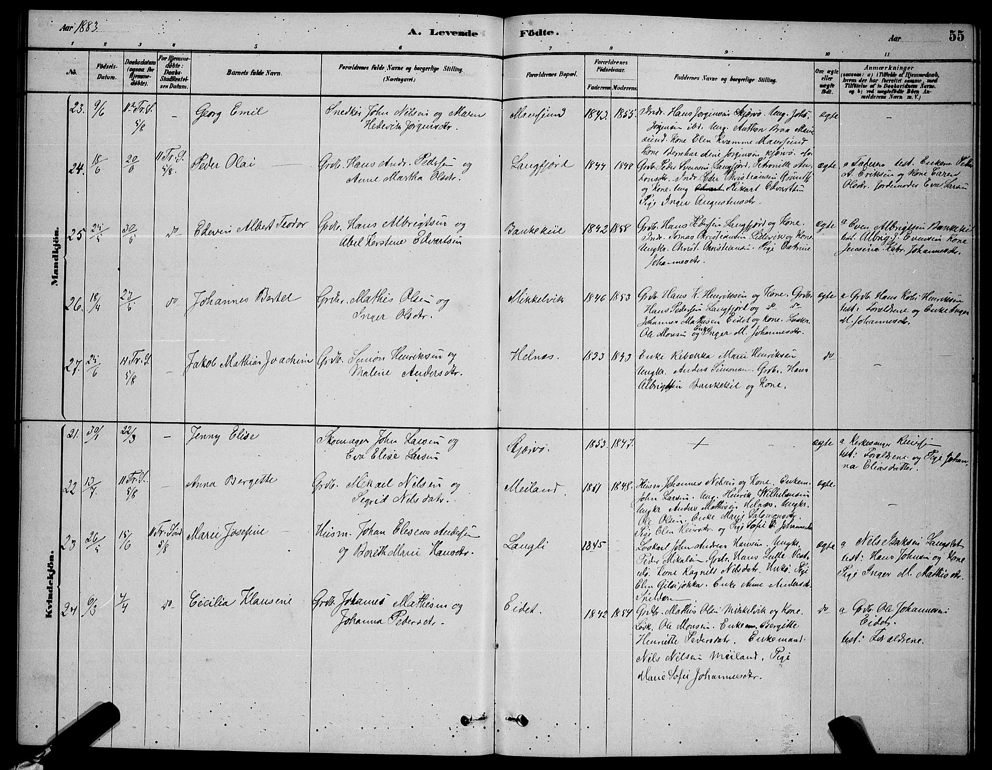 Skjervøy sokneprestkontor, AV/SATØ-S-1300/H/Ha/Hab/L0006klokker: Parish register (copy) no. 6, 1878-1888, p. 55