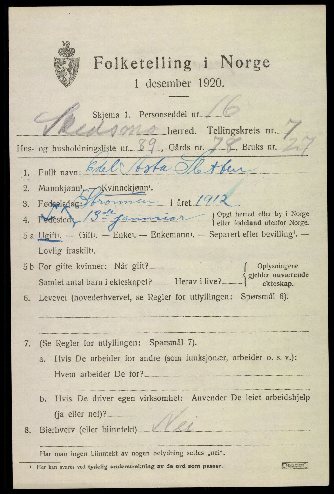 SAO, 1920 census for Skedsmo, 1920, p. 8749