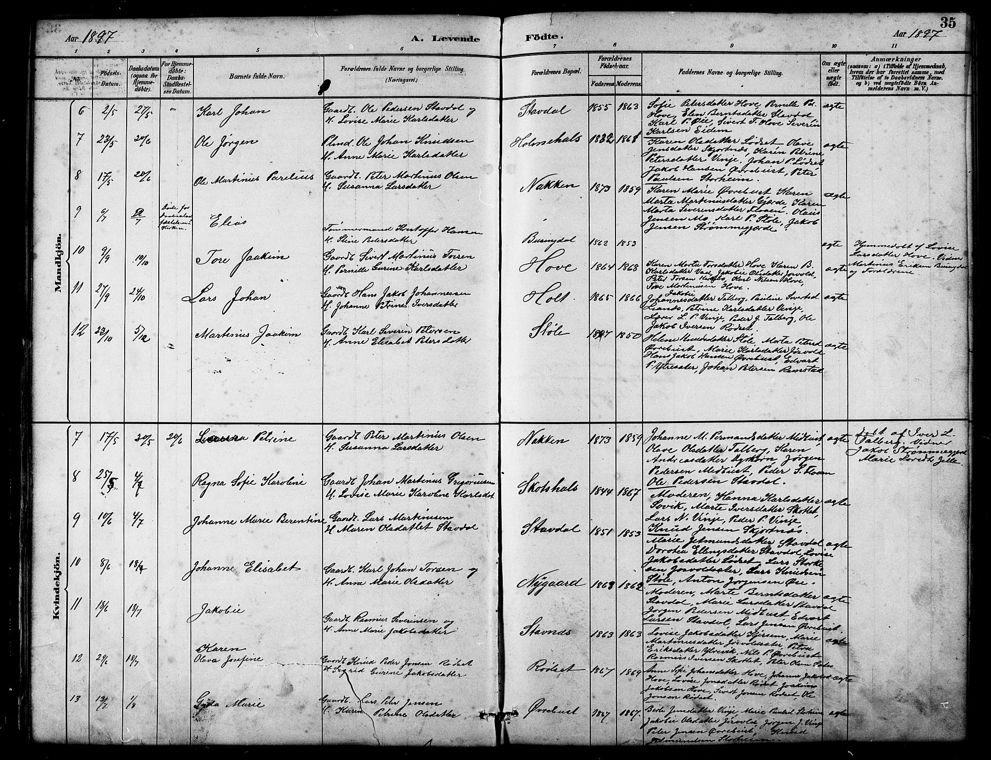 Ministerialprotokoller, klokkerbøker og fødselsregistre - Møre og Romsdal, AV/SAT-A-1454/521/L0302: Parish register (copy) no. 521C03, 1882-1907, p. 35