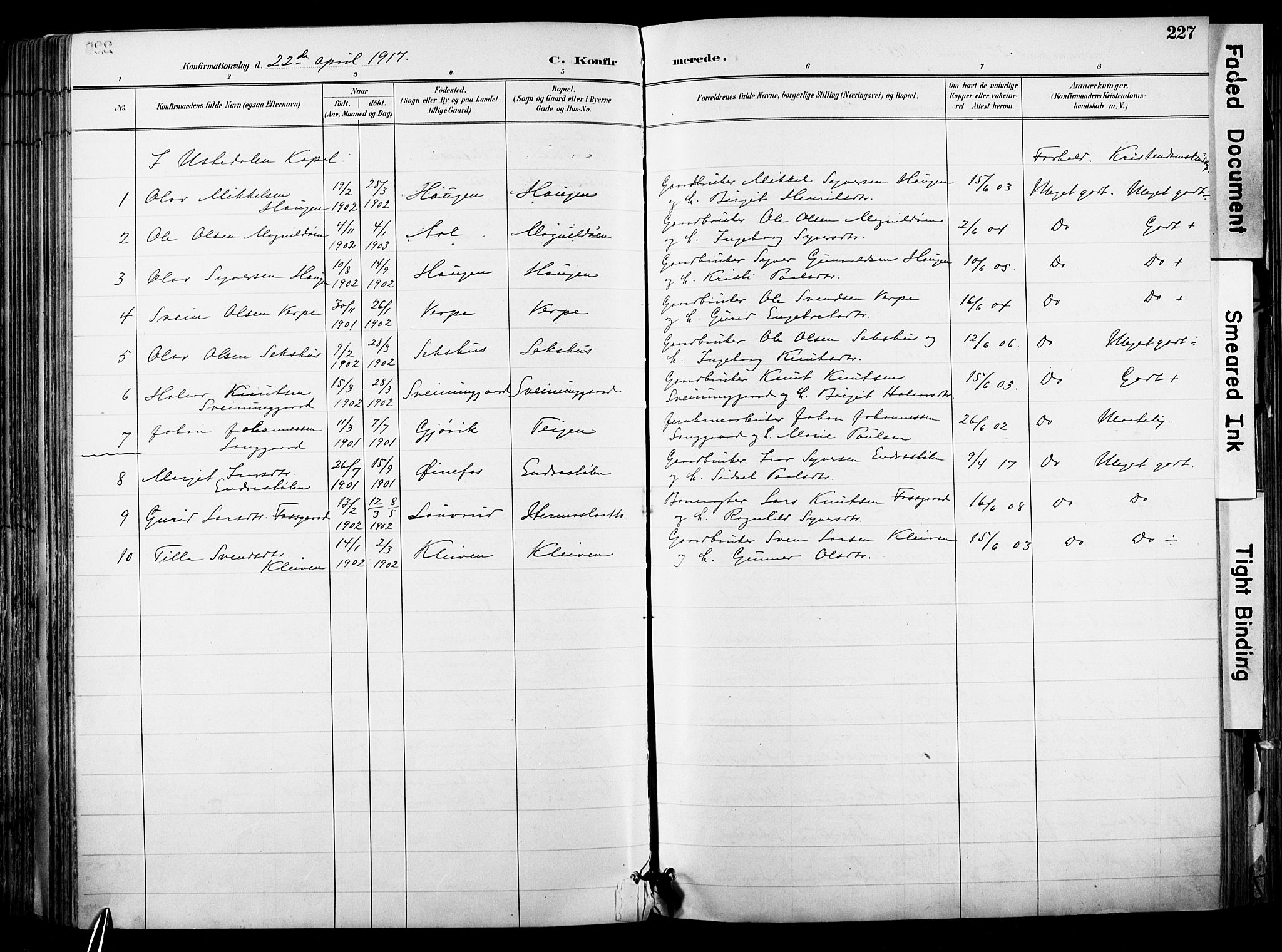 Hol kirkebøker, SAKO/A-227/F/Fa/L0003: Parish register (official) no. I 3, 1887-1918, p. 227