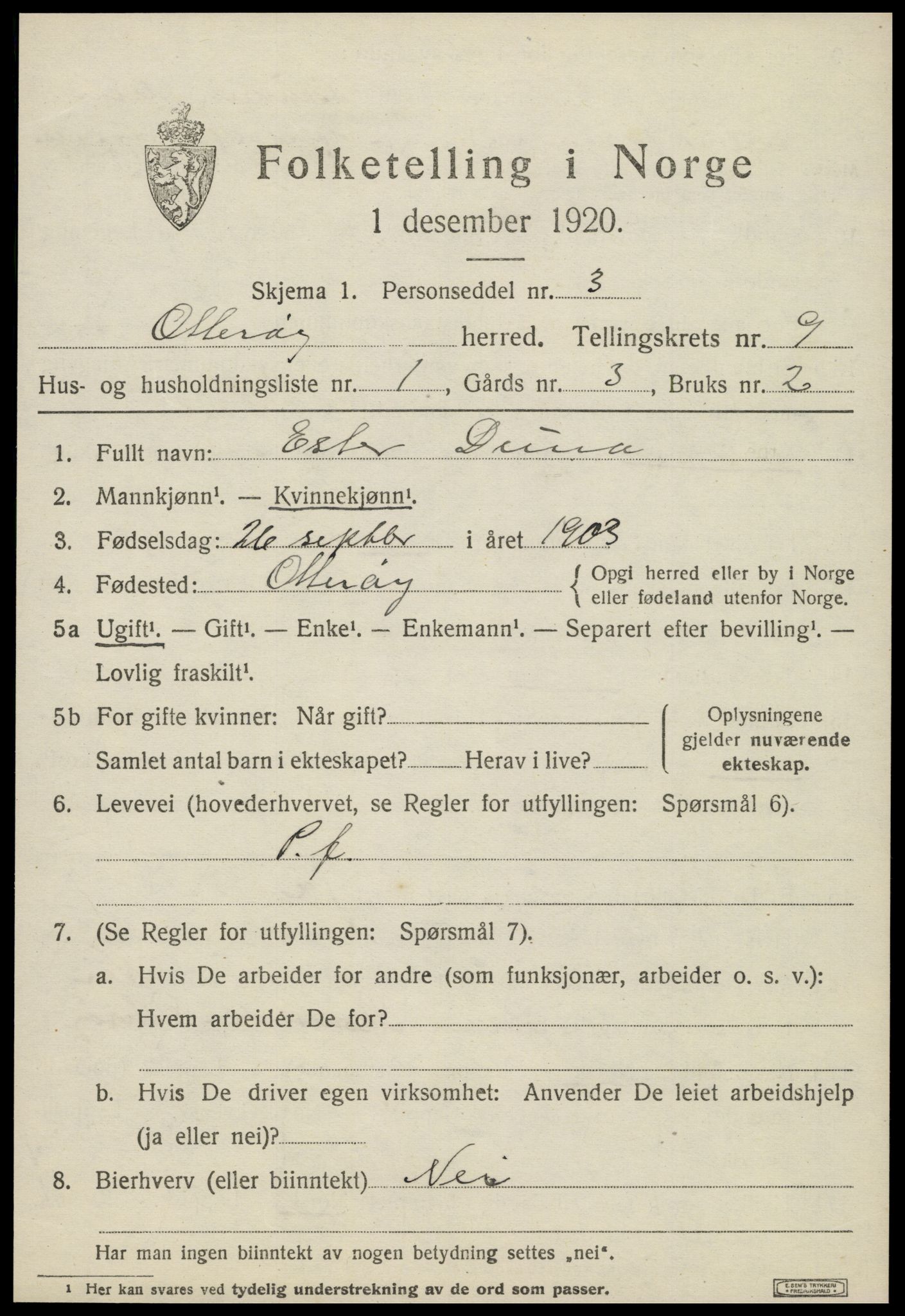 SAT, 1920 census for Otterøy, 1920, p. 3305