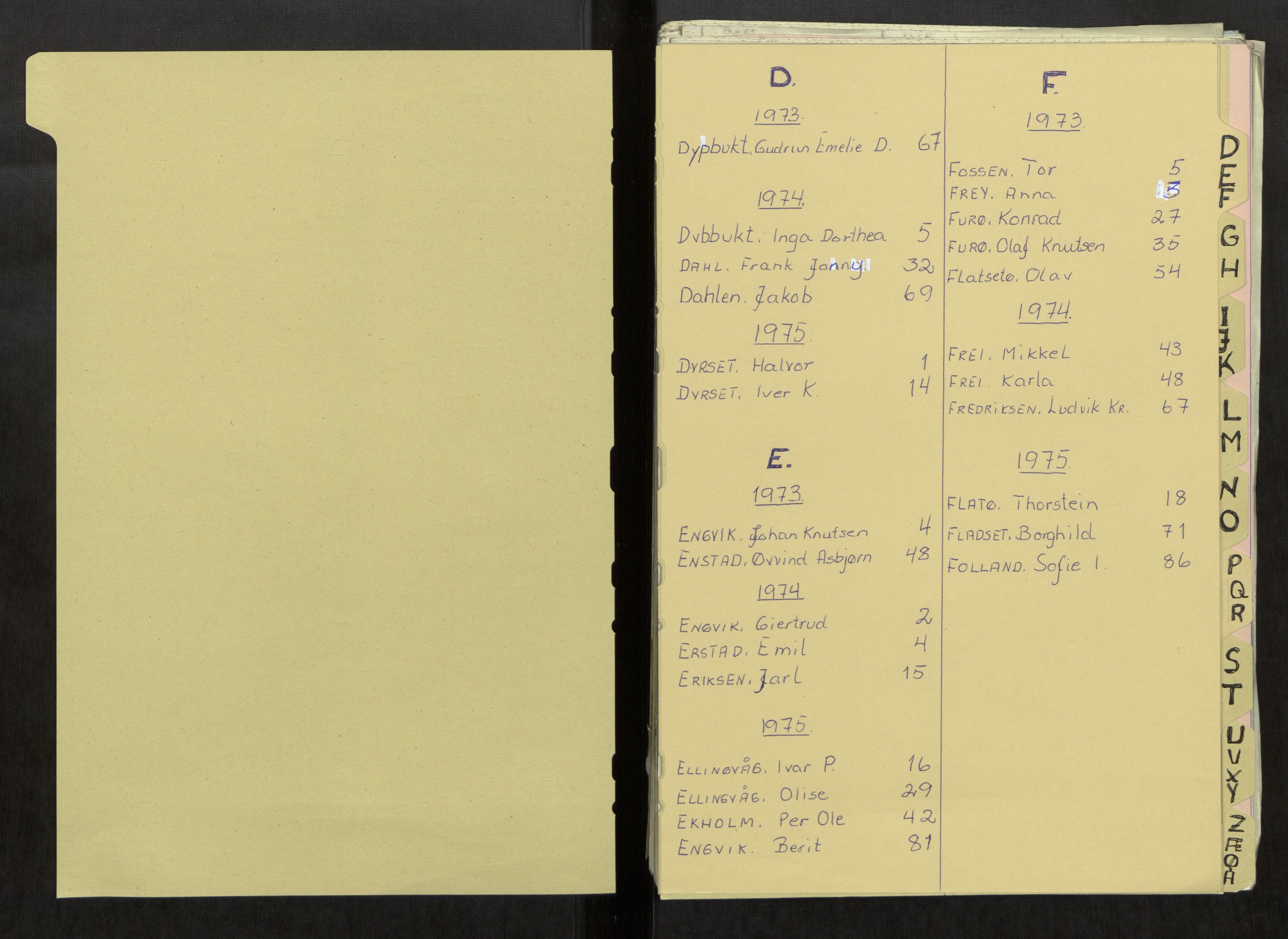 Averøy og Frei lensmannskontor, AV/SAT-A-1091/3/Gh/L0004: Dødsfallsprotokoll, 1973-1975