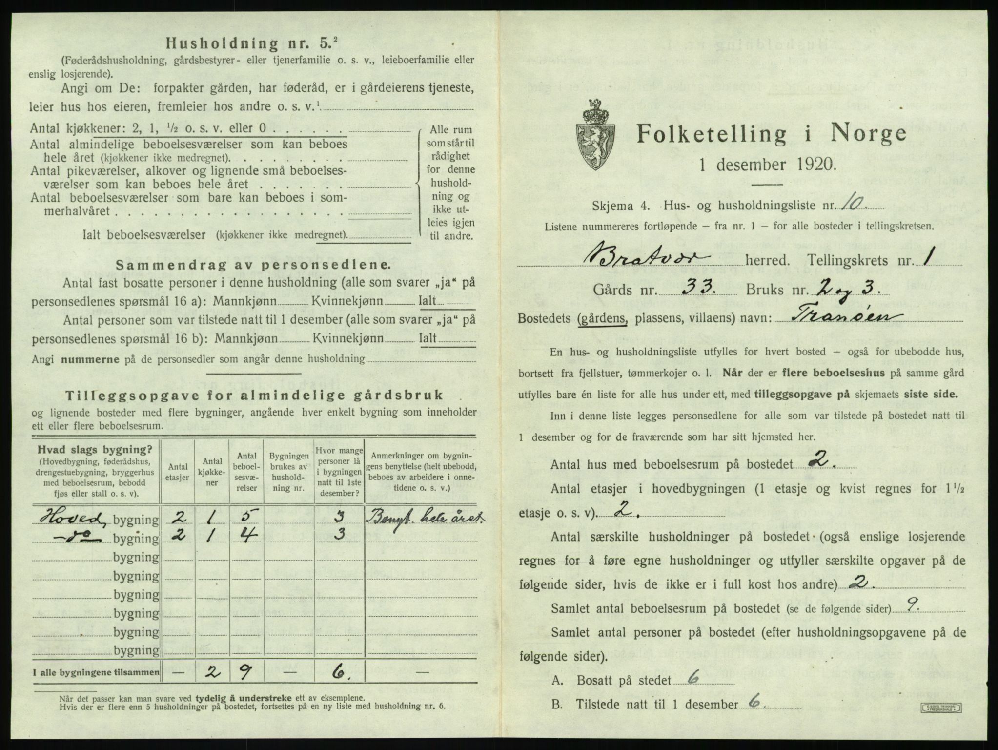 SAT, 1920 census for Brattvær, 1920, p. 48