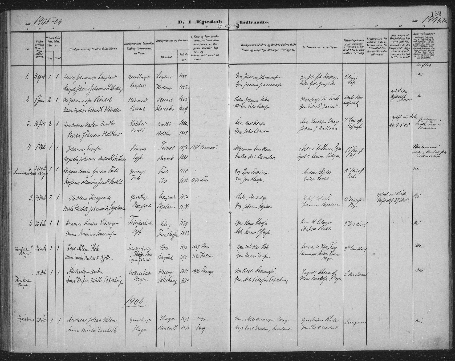 Samnanger Sokneprestembete, SAB/A-77501/H/Haa: Parish register (official) no. A 2, 1902-1918, p. 153