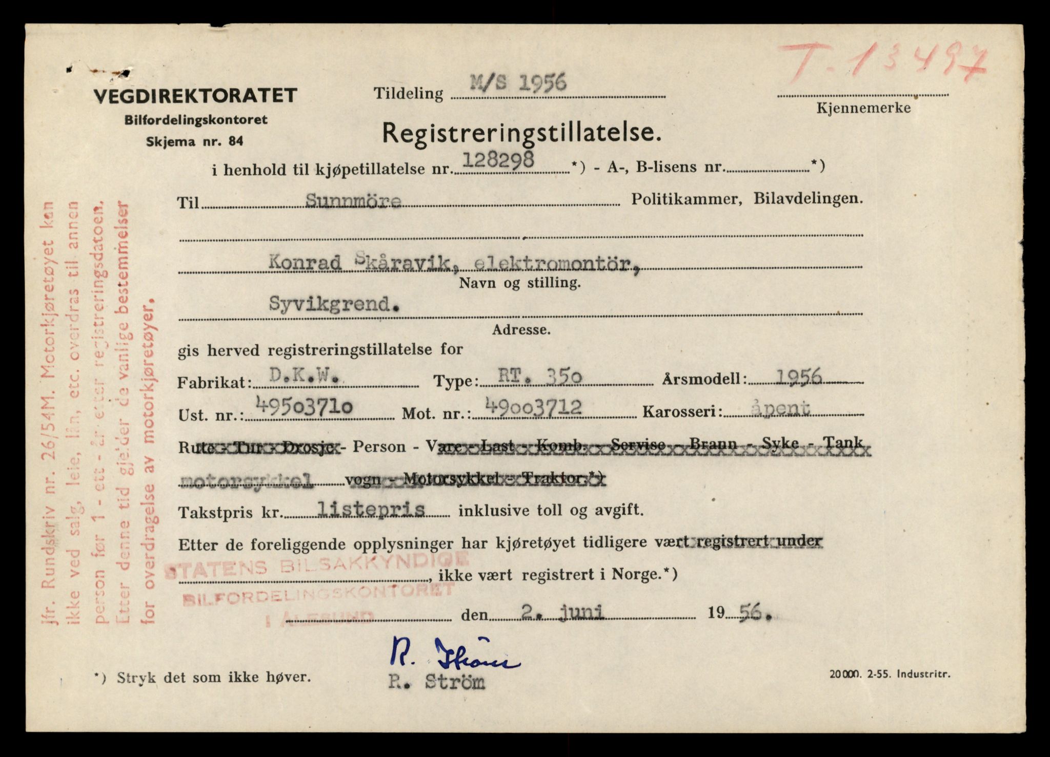 Møre og Romsdal vegkontor - Ålesund trafikkstasjon, AV/SAT-A-4099/F/Fe/L0039: Registreringskort for kjøretøy T 13361 - T 13530, 1927-1998, p. 2417