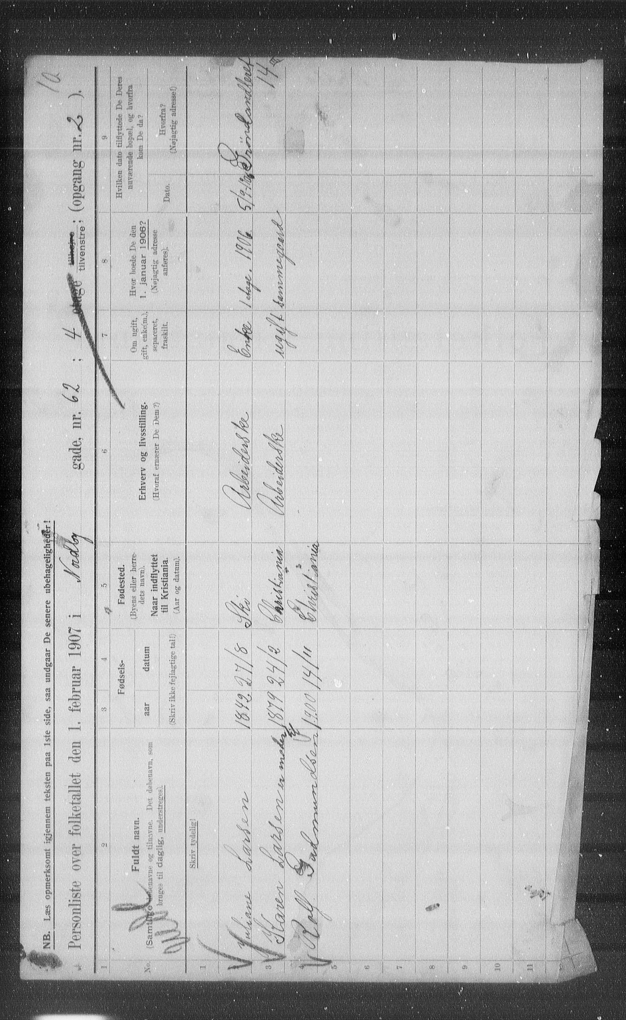 OBA, Municipal Census 1907 for Kristiania, 1907, p. 36961