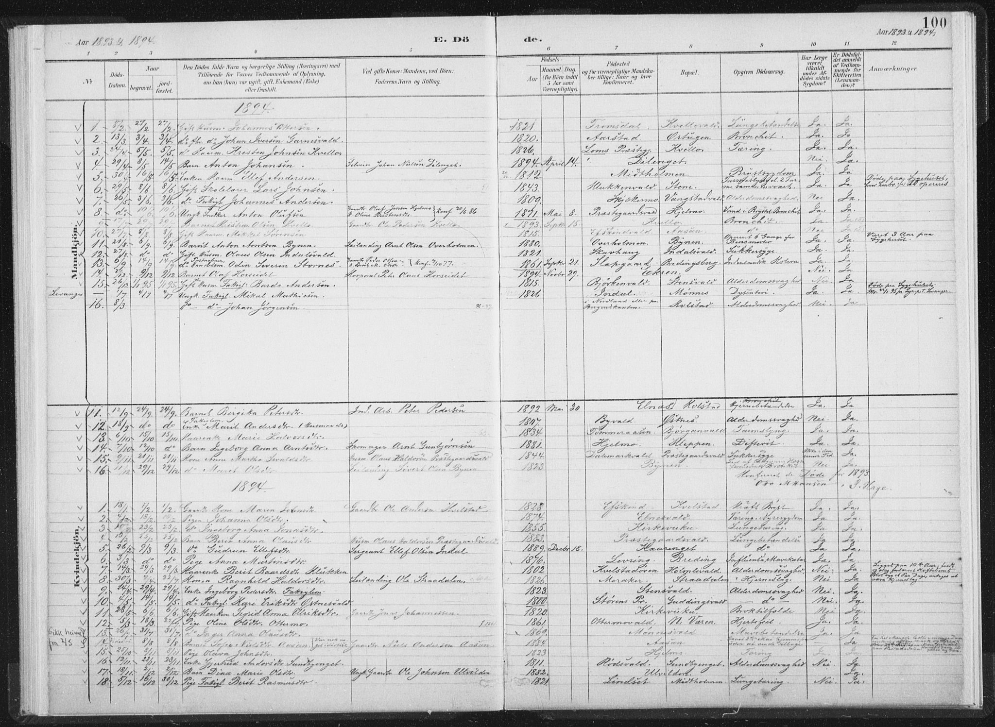 Ministerialprotokoller, klokkerbøker og fødselsregistre - Nord-Trøndelag, AV/SAT-A-1458/724/L0263: Parish register (official) no. 724A01, 1891-1907, p. 100