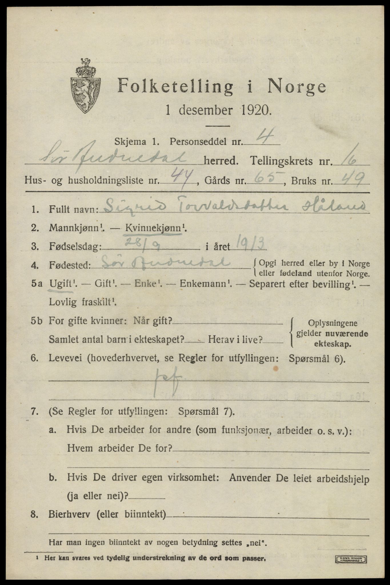 SAK, 1920 census for Sør-Audnedal, 1920, p. 6269