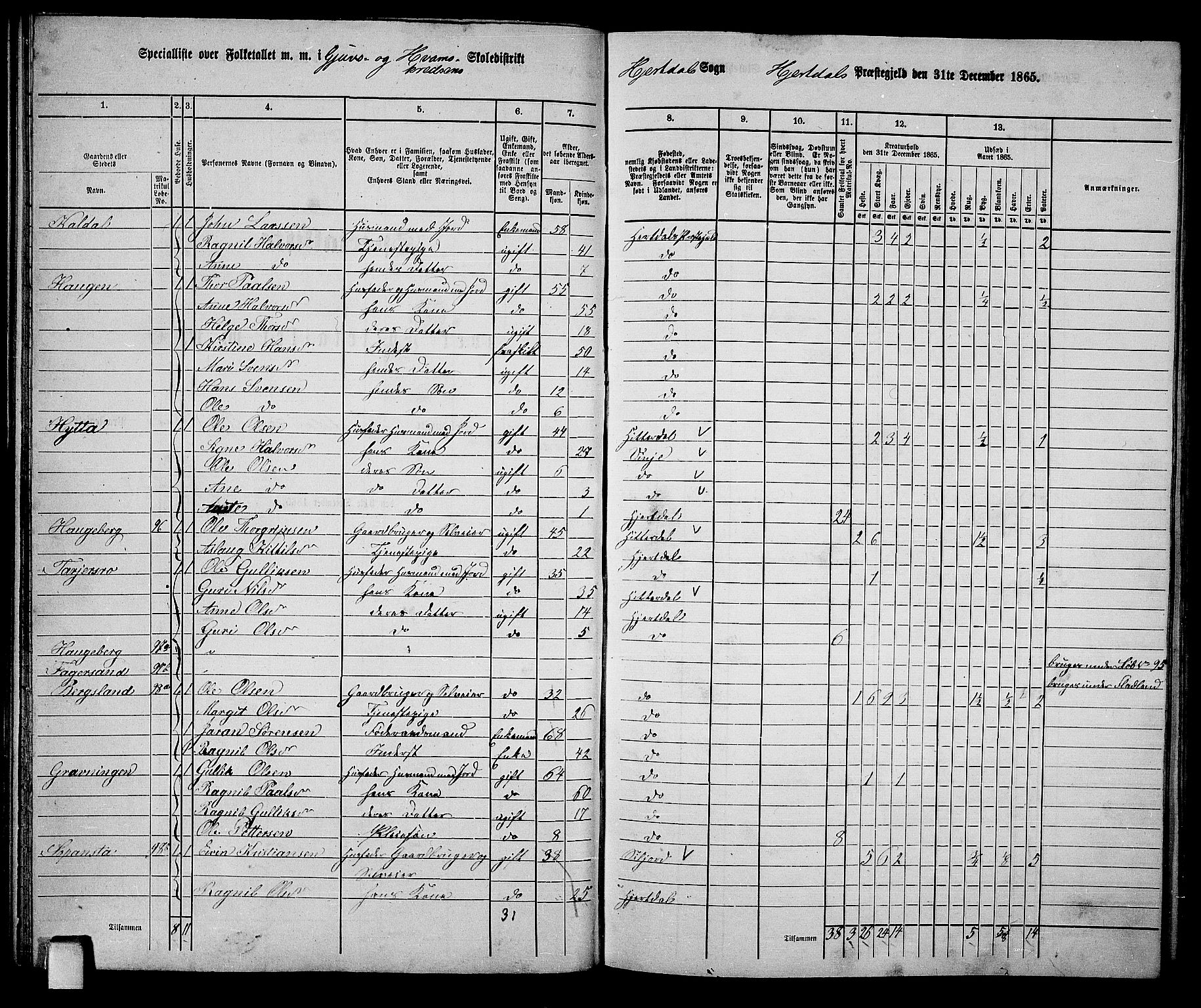 RA, 1865 census for Hjartdal, 1865, p. 46