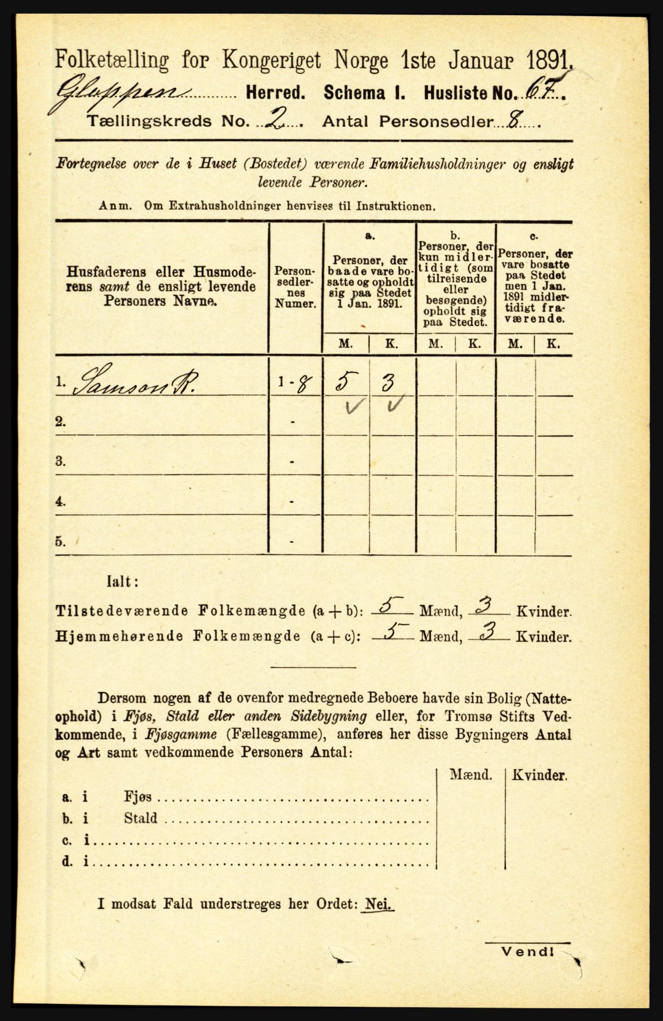 RA, 1891 census for 1445 Gloppen, 1891, p. 618