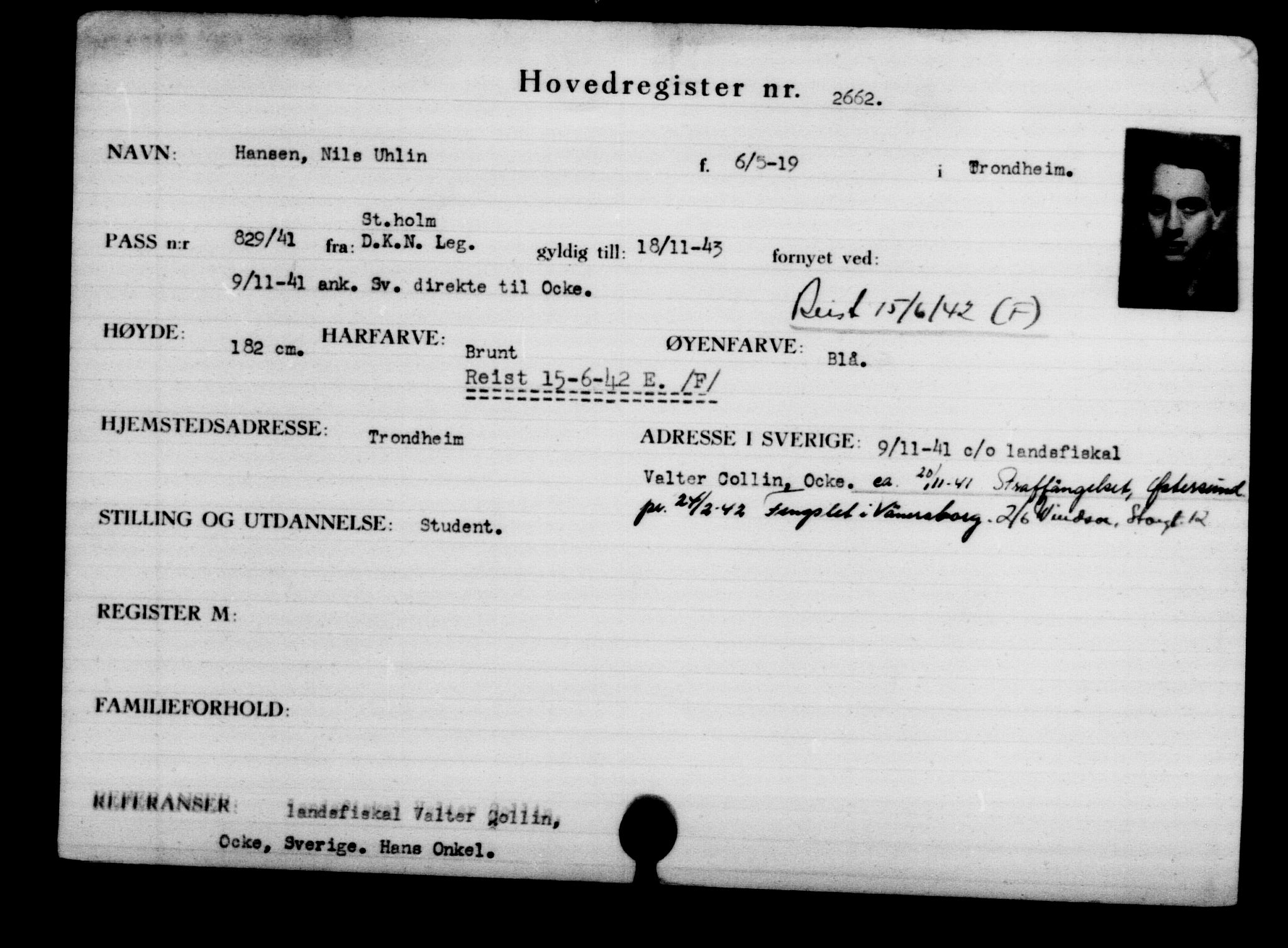 Utenriksstasjonene, Legasjonen i Stockholm, Flyktningkontoret, AV/RA-S-6753/V/Va/L0003: Kjesäterkartoteket, flyktninger med registreringsnr. 2001-3495, 1940-1945, p. 1029