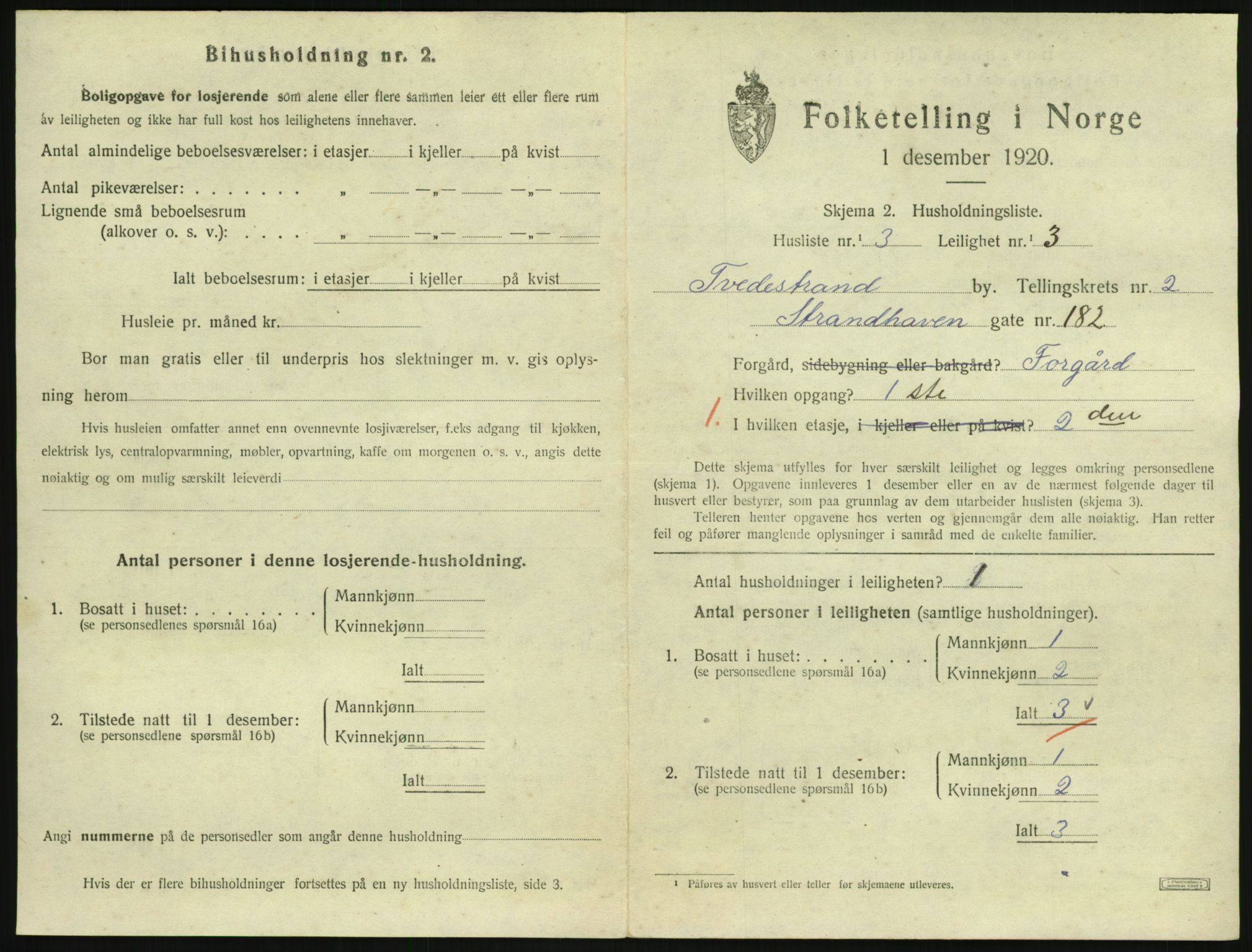 SAK, 1920 census for Tvedestrand, 1920, p. 925