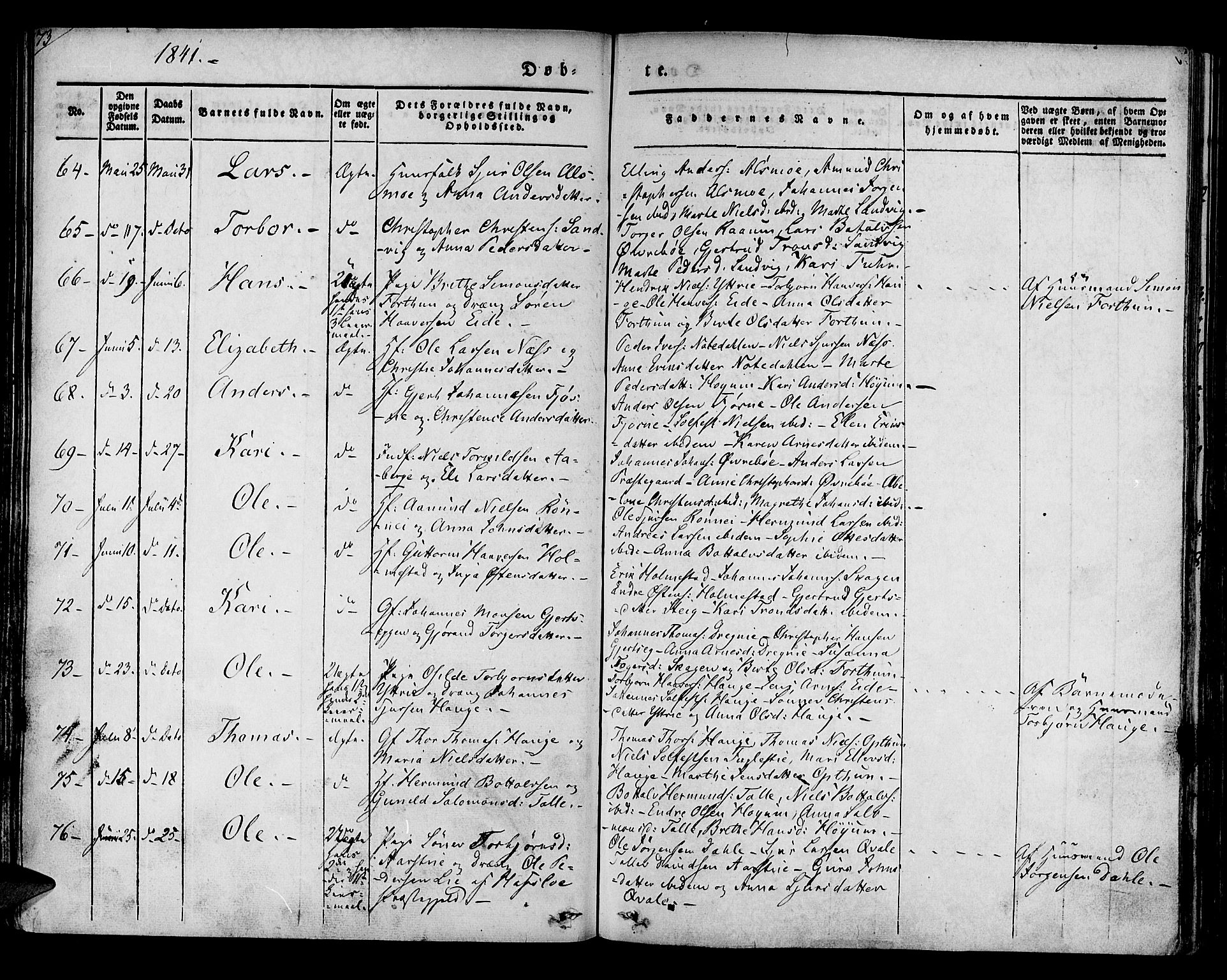 Luster sokneprestembete, SAB/A-81101/H/Haa/Haaa/L0005: Parish register (official) no. A 5, 1831-1841, p. 73
