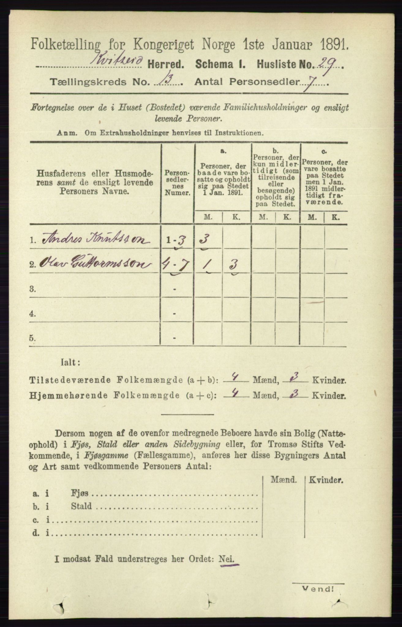 RA, 1891 census for 0829 Kviteseid, 1891, p. 3068