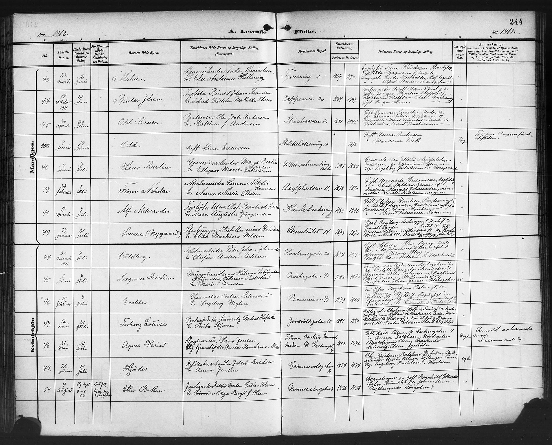 Domkirken sokneprestembete, AV/SAB-A-74801/H/Hab/L0017: Parish register (copy) no. B 10, 1900-1915, p. 244