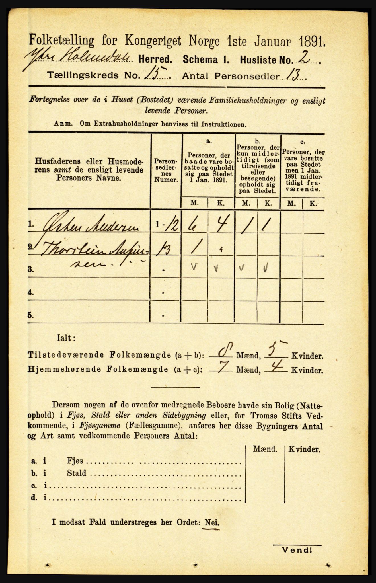 RA, 1891 census for 1429 Ytre Holmedal, 1891, p. 3958