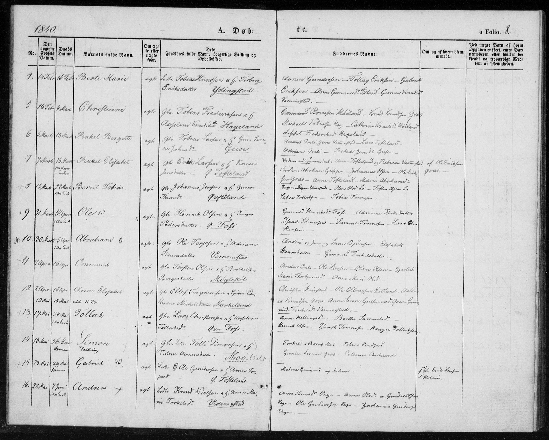 Lyngdal sokneprestkontor, AV/SAK-1111-0029/F/Fa/Fab/L0001: Parish register (official) no. A 1, 1838-1860, p. 8