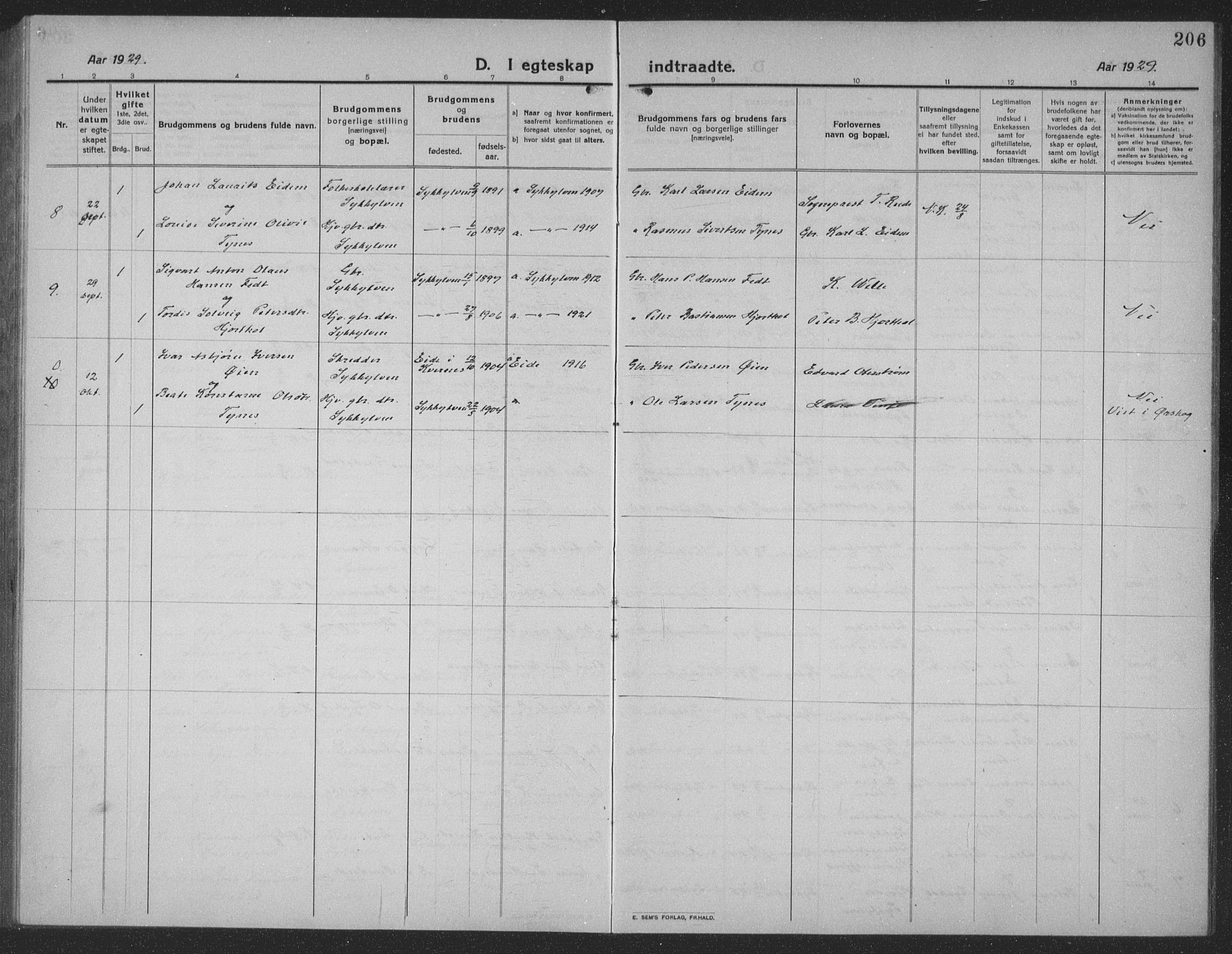 Ministerialprotokoller, klokkerbøker og fødselsregistre - Møre og Romsdal, AV/SAT-A-1454/523/L0342: Parish register (copy) no. 523C05, 1916-1937, p. 206