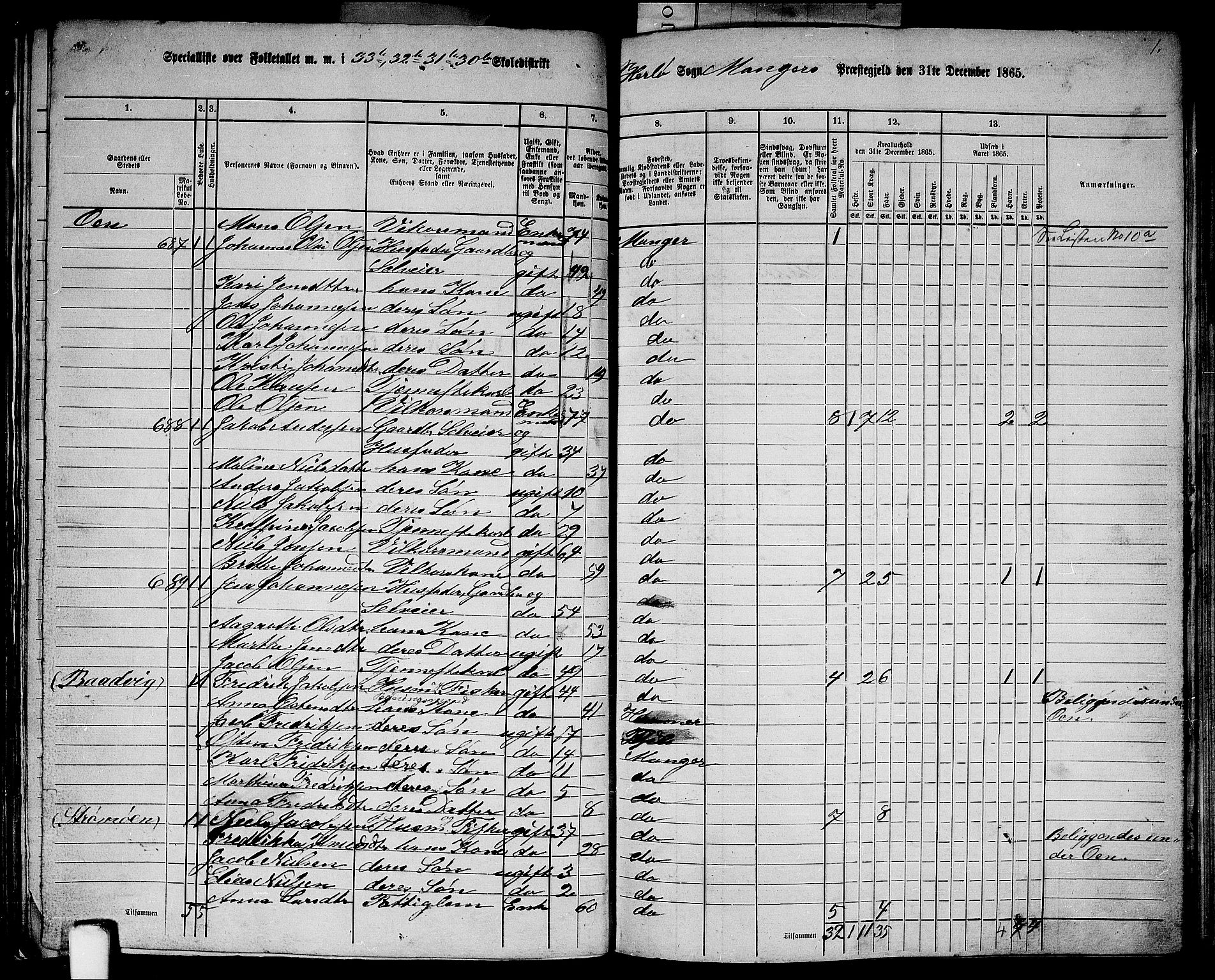 RA, 1865 census for Manger, 1865, p. 202