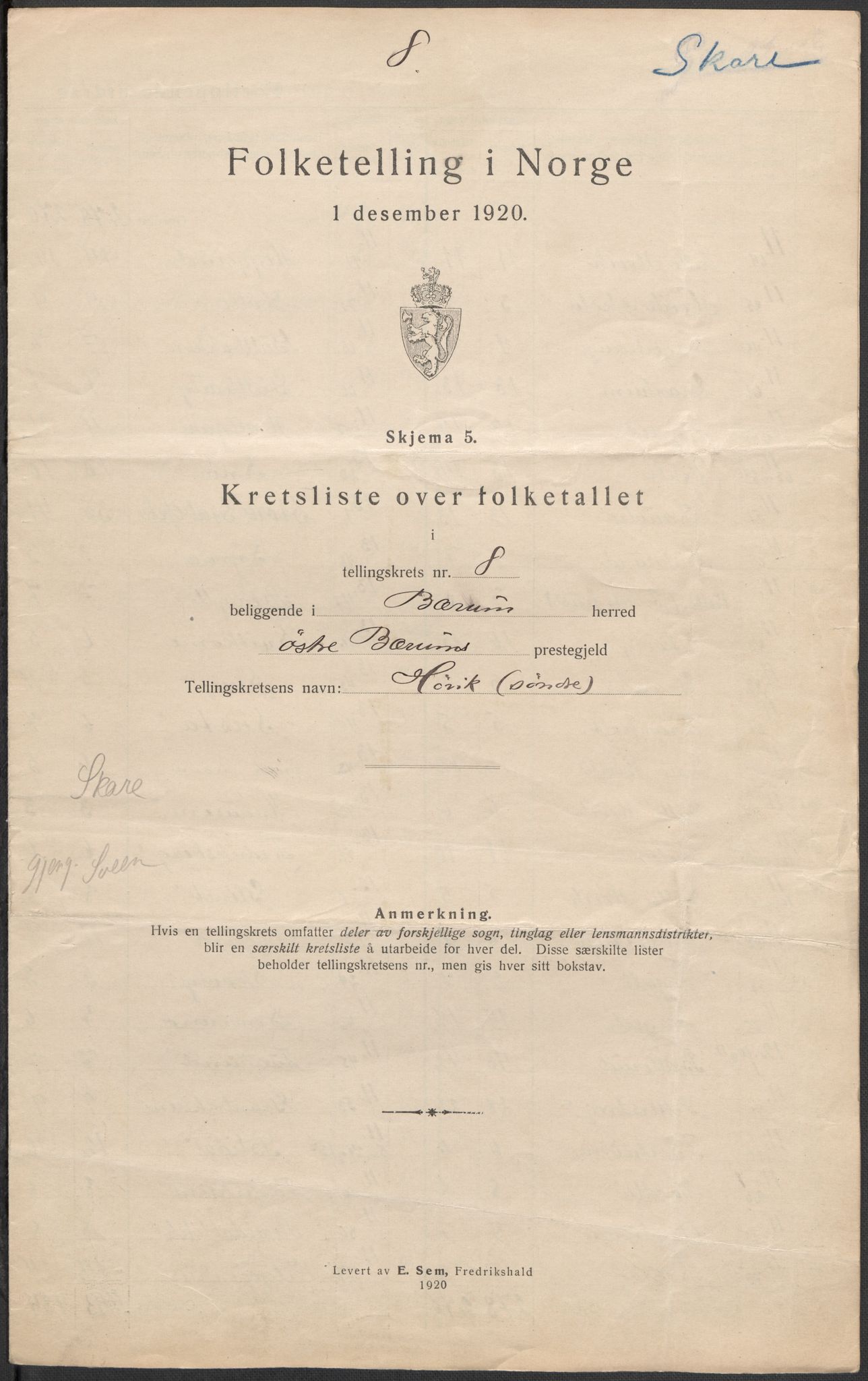SAO, 1920 census for Bærum, 1920, p. 33
