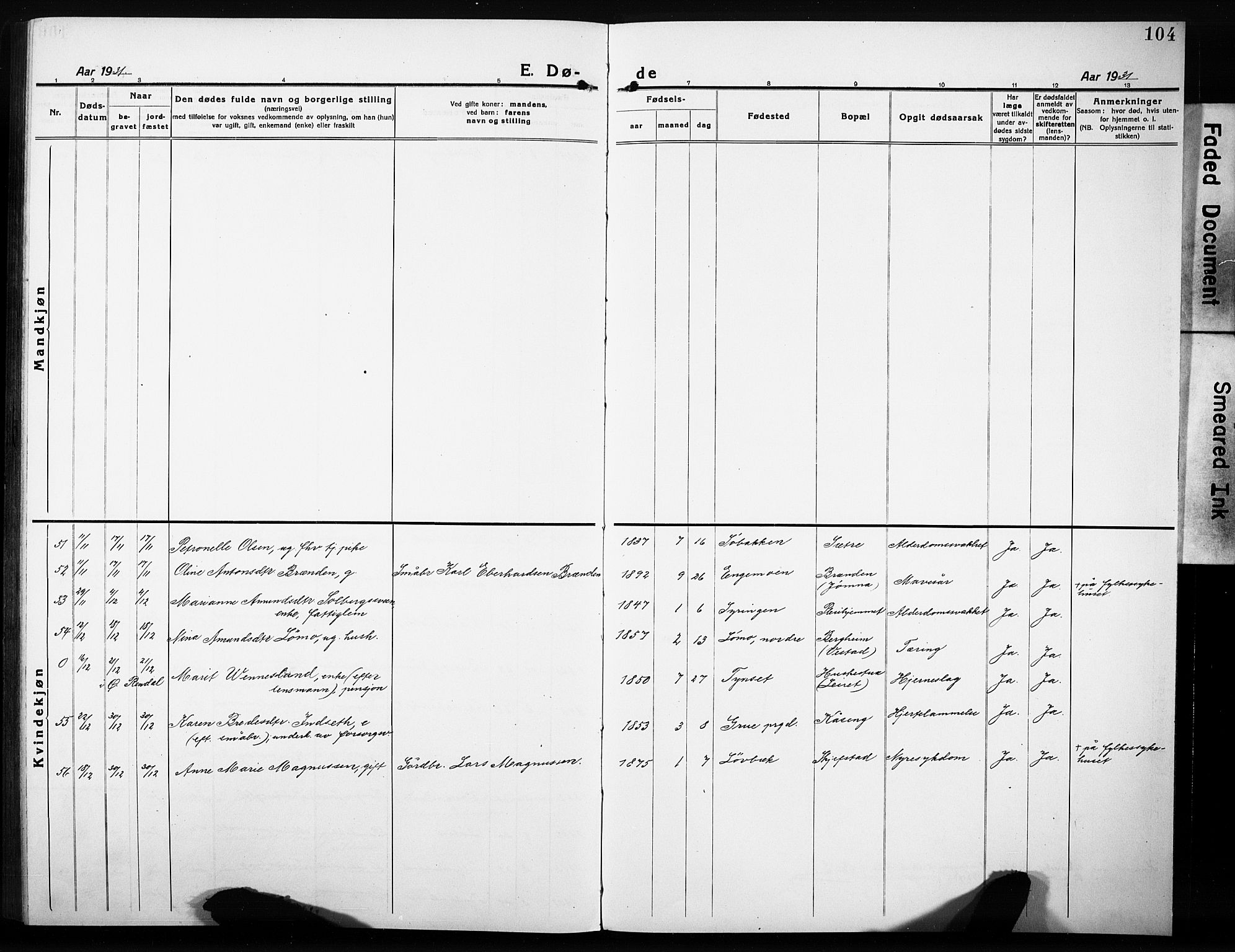 Elverum prestekontor, AV/SAH-PREST-044/H/Ha/Hab/L0014: Parish register (copy) no. 14, 1922-1933, p. 104