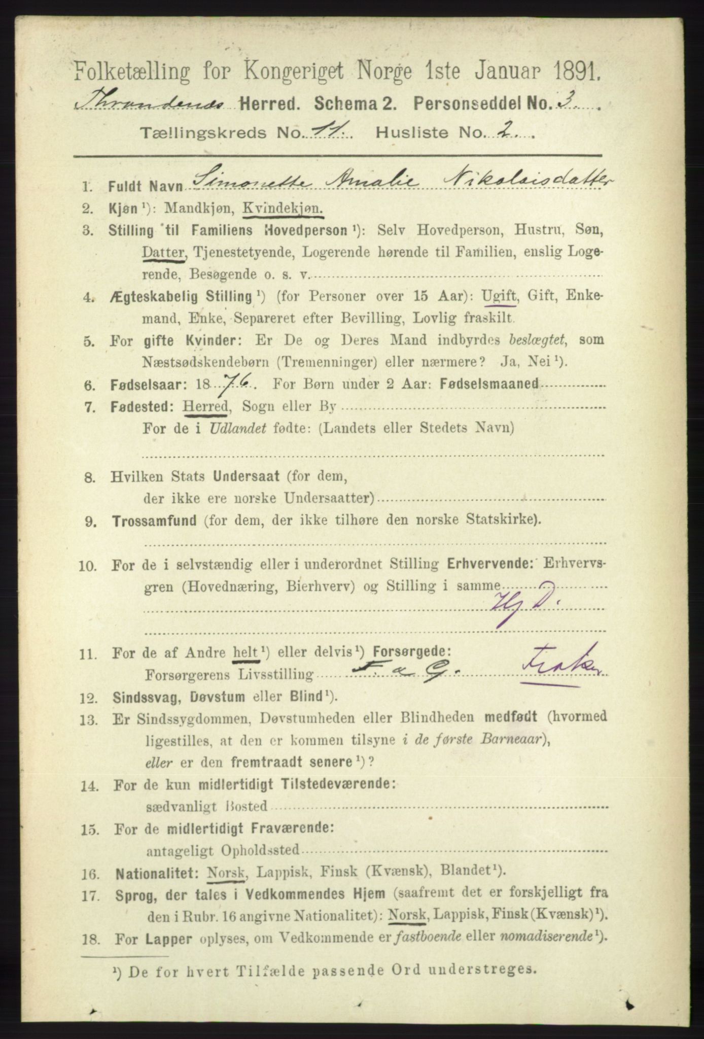 RA, 1891 census for 1914 Trondenes, 1891, p. 8009