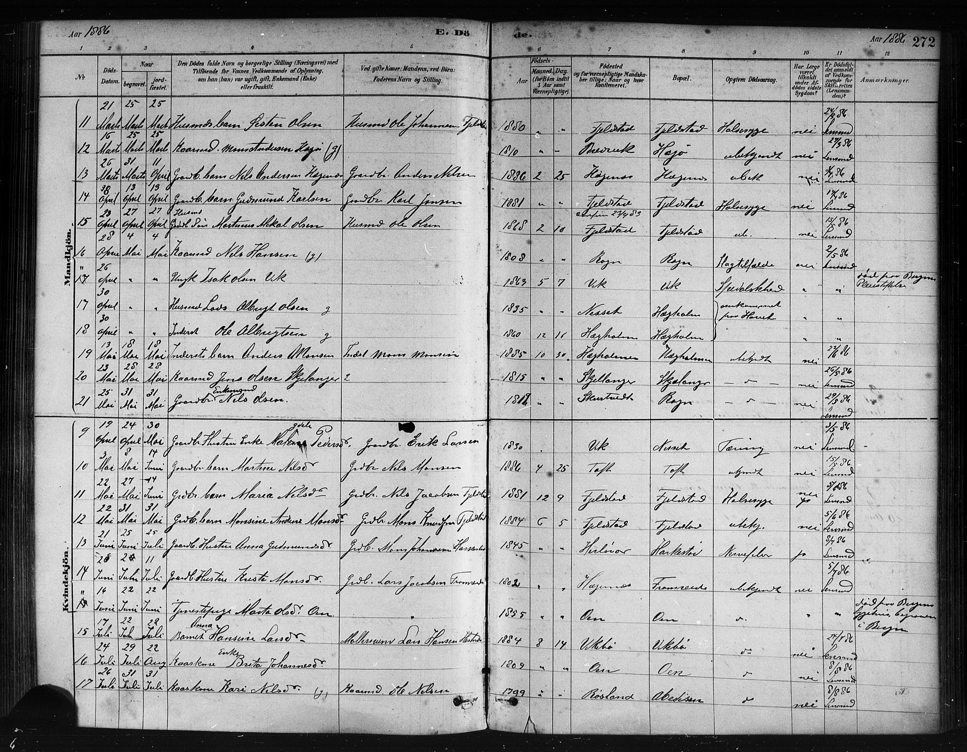 Herdla Sokneprestembete, AV/SAB-A-75701/H/Haa: Parish register (official) no. A 3, 1878-1890, p. 272