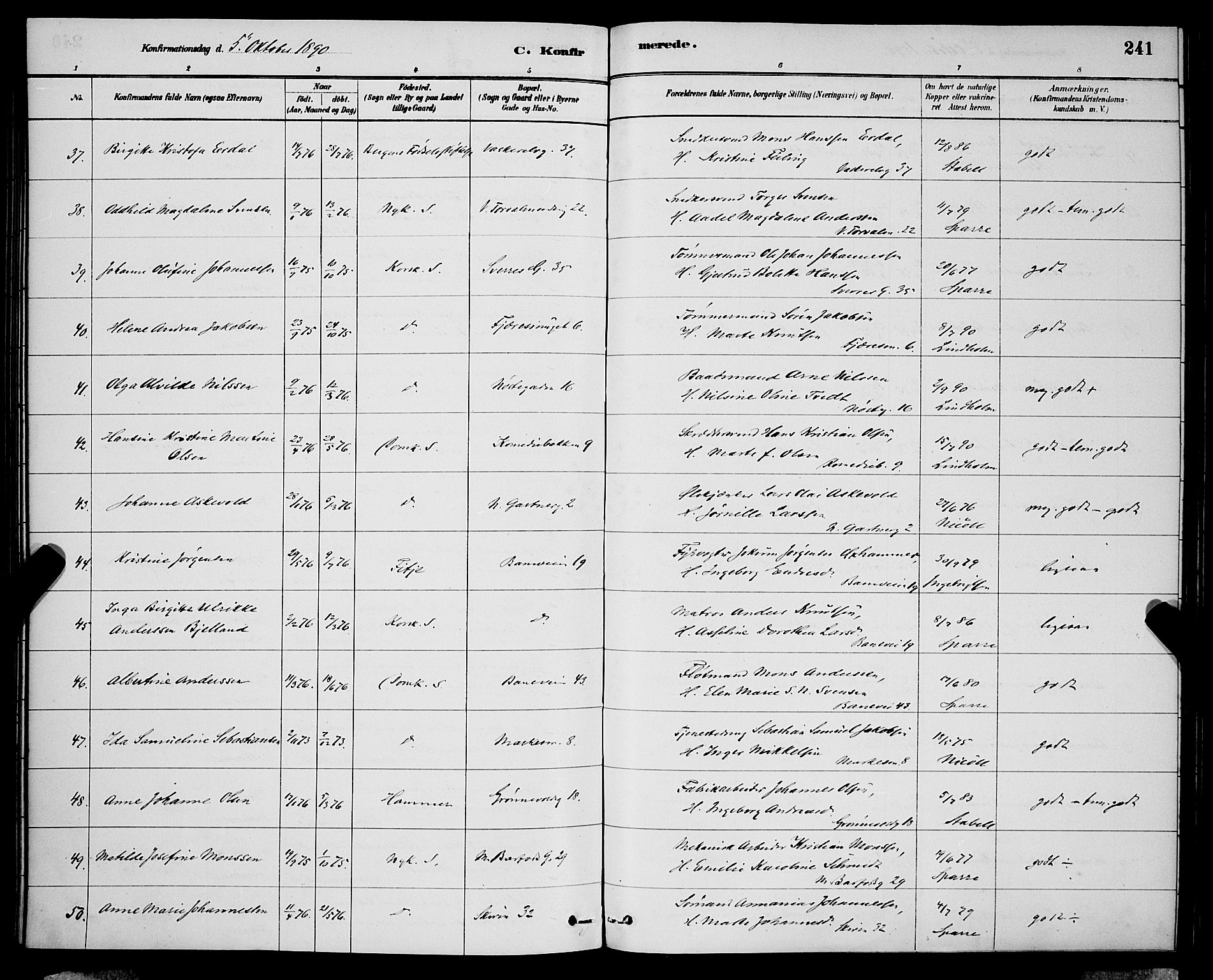 Domkirken sokneprestembete, AV/SAB-A-74801/H/Hab/L0024: Parish register (copy) no. C 4, 1880-1899, p. 241