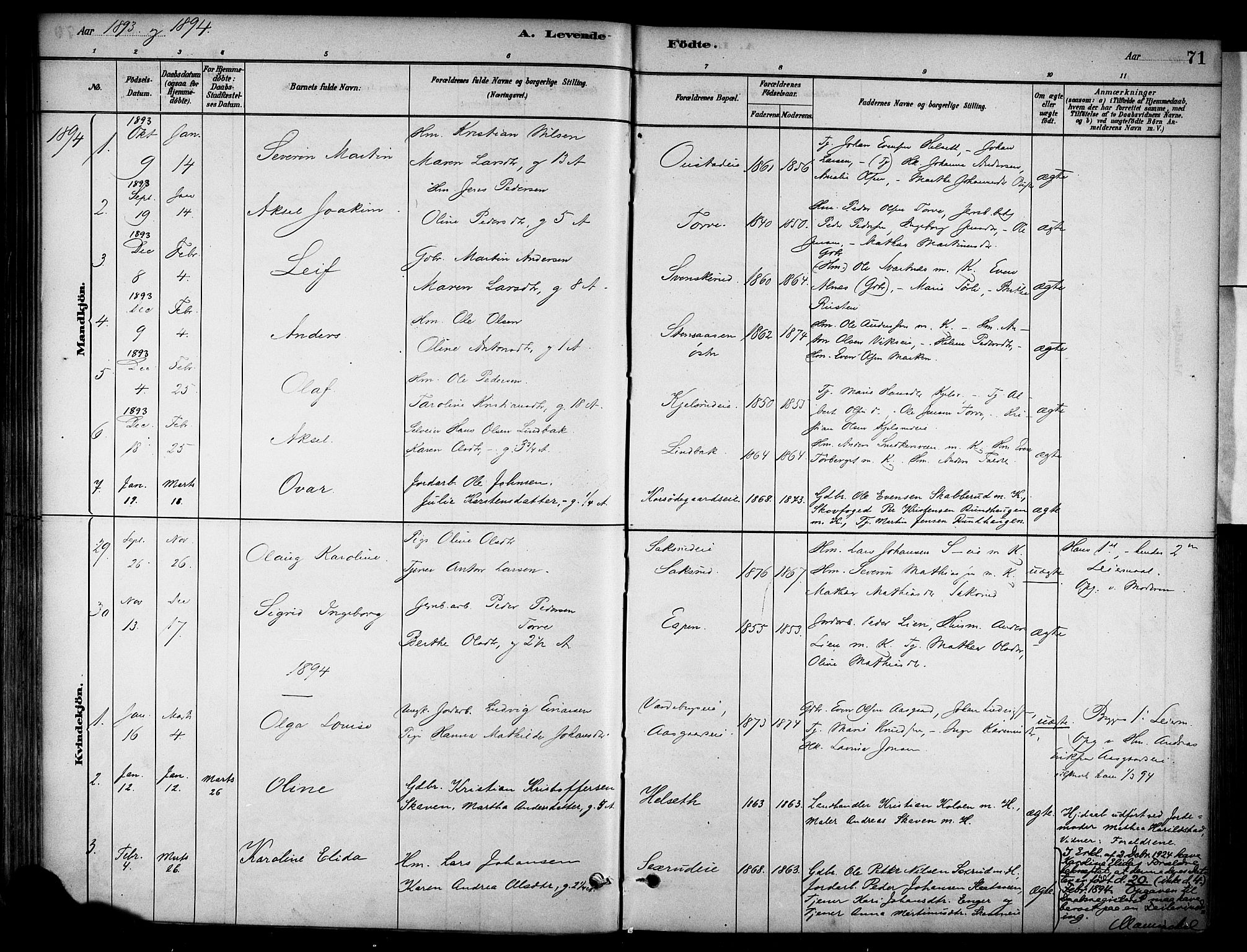 Stange prestekontor, SAH/PREST-002/K/L0018: Parish register (official) no. 18, 1880-1896, p. 71
